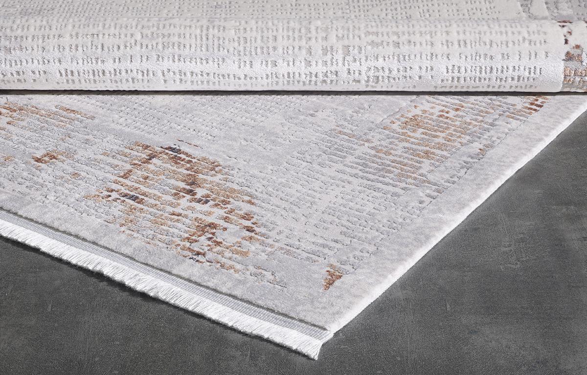 Gümüşsuyu Legro 11535 Bakır - Gri 8 mm Akrilik Yumuşak Yıkanabilir İnce Kaymaz Dikdörtgen Makine Dokuma Salon Halısı 75x300 cm