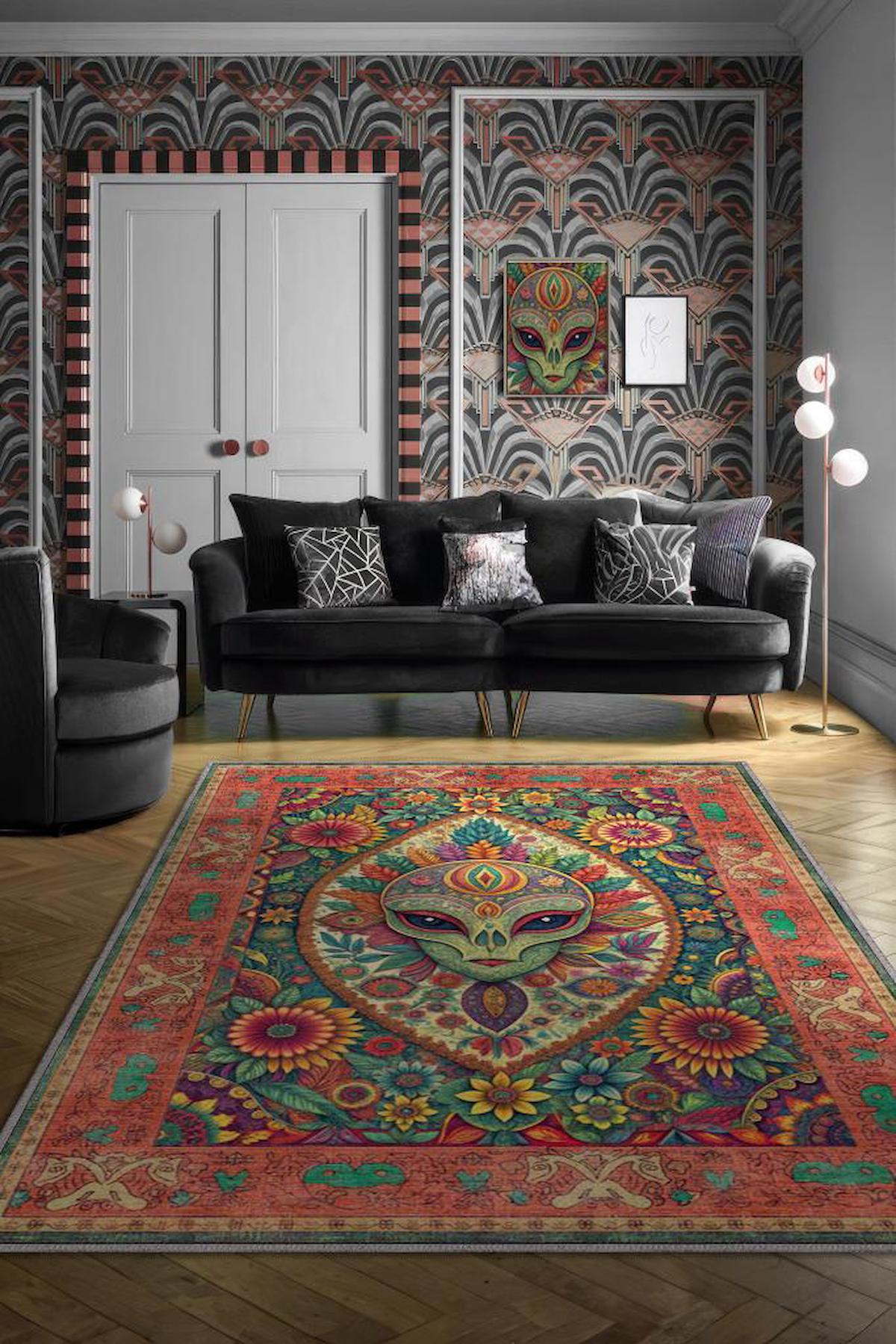 Homshtag Çok Renkli 4 mm Pamuk Antistatik Yıkanabilir İnce Kaymaz Dikdörtgen Makine Dokuma Salon Halısı 156x230 cm