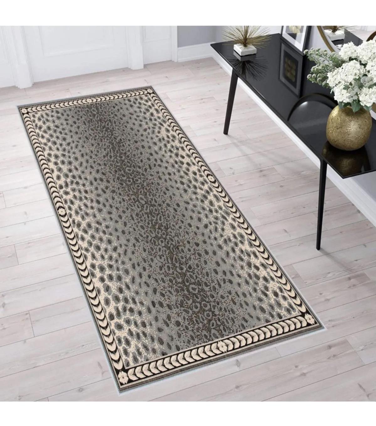 Rovigo Home RVG1695 Gri 8 mm Polyester Antibakteriyel-Leke Tutmaz-Toz Tutmaz Yıkanabilir İnce Kaymaz Dot Taban Dikdörtgen Makine Dokuma Salon Halısı 80x300 cm