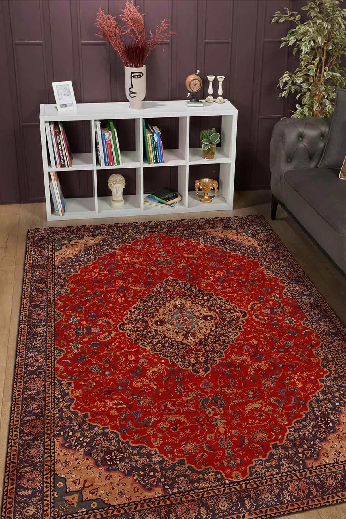 Aida Home Marigold Krem 0.5 mm Pamuk Antibakteriyel Yıkanabilir İnce Kaymaz Pamuk Taban Dikdörtgen Makine Dokuma Oturma Odası Halısı 170x170 cm