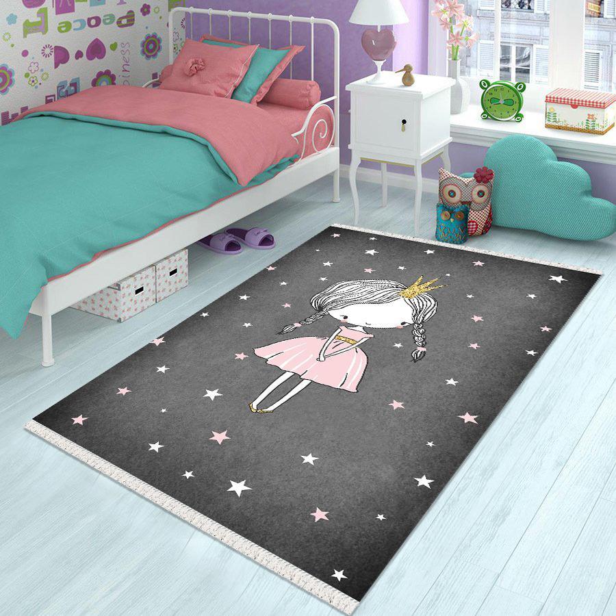 Halı Furyası Siyah 6 mm Antibakteriyel Yıkanabilir Kalın Kaymaz Taban Dikdörtgen Makine Dokuma Çocuk Odası Halısı 180x180 cm