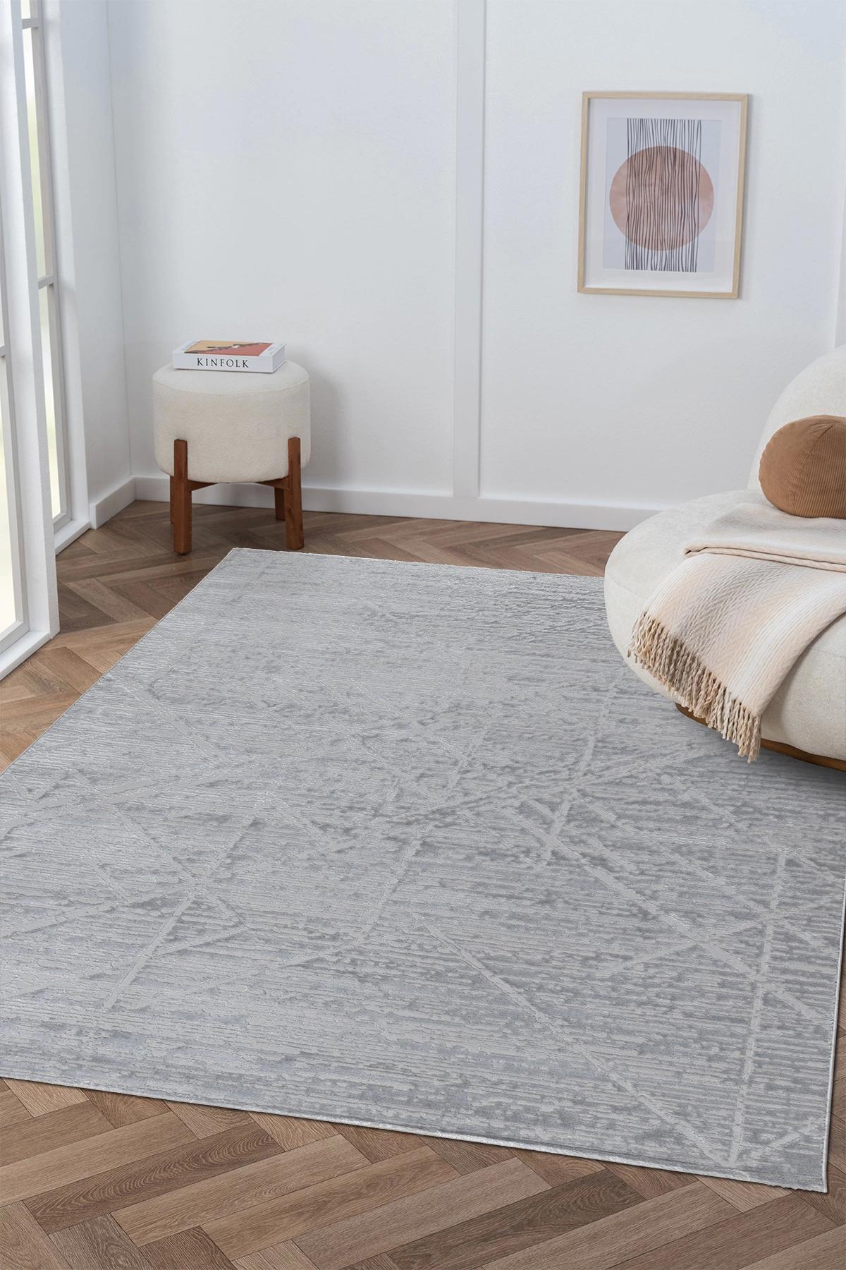 Şehrazat Home 1230 Gri 0.9 mm Polyester Antibakteriyel Yıkanabilir İnce Kaymaz Dikdörtgen Makine Dokuma Salon Halısı 120x180 cm