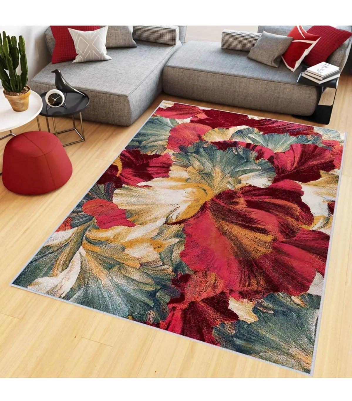 Rovigo Home RVG0428 Çok Renkli 8 mm Polyester Antibakteriyel-Leke Tutmaz-Toz Tutmaz Yıkanabilir İnce Kaymaz Dot Taban Dikdörtgen Makine Dokuma Salon Halısı 200x290 cm