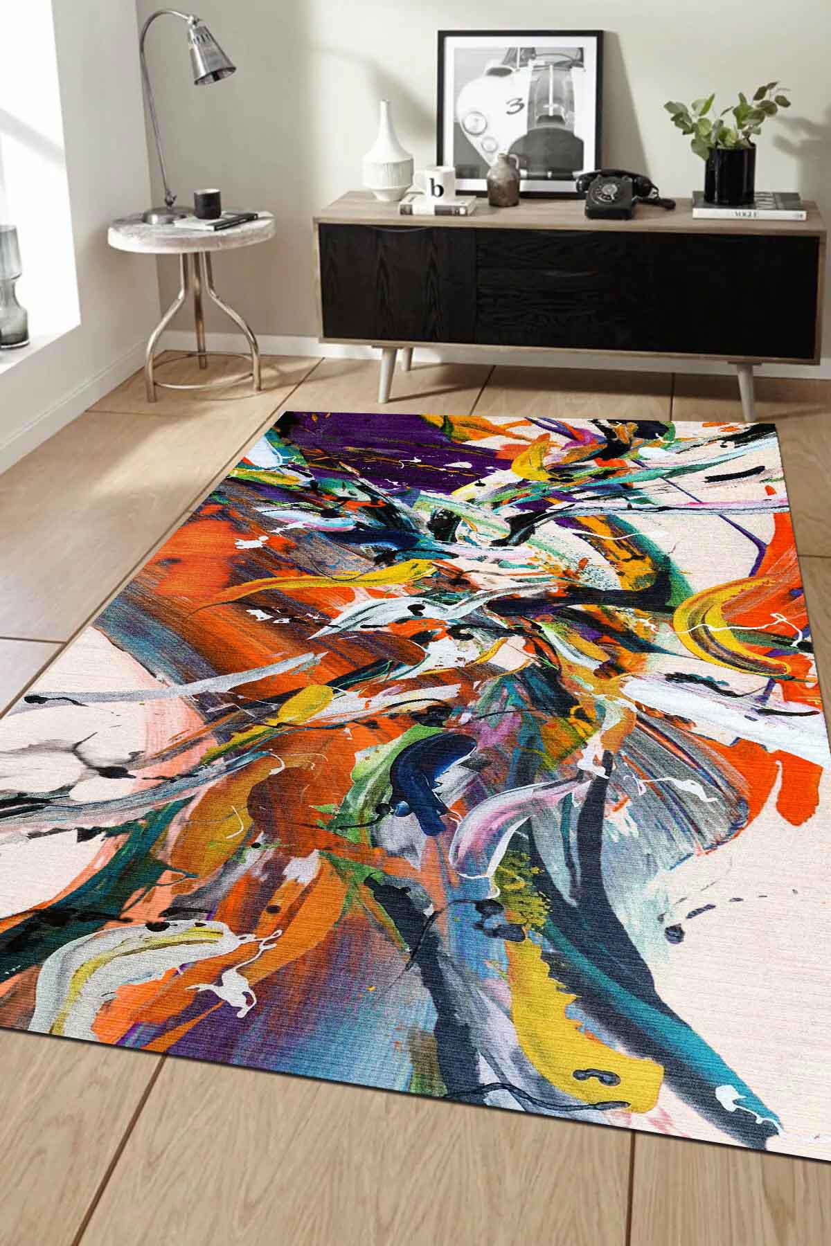 İlyaki Home Mimoza Krem 0.5 mm Pamuk Antibakteriyel Yıkanabilir İnce Kaymaz Pamuk Taban Dikdörtgen Makine Dokuma Salon Halısı 180x280 cm