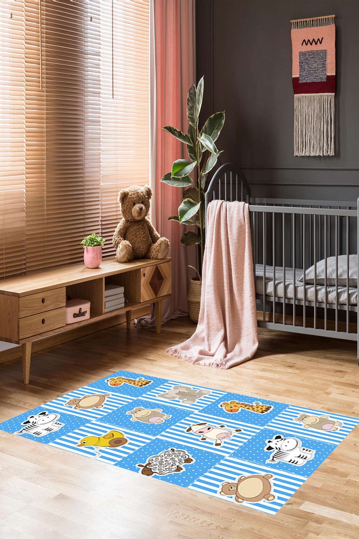 Homier Collection H-CK-10002A Çok Renkli 7 mm Pamuk Antibakteriyel Yıkanabilir Orta Kaymaz Dot Taban Dikdörtgen Makine Dokuma Çocuk Odası Halısı 100x200 cm