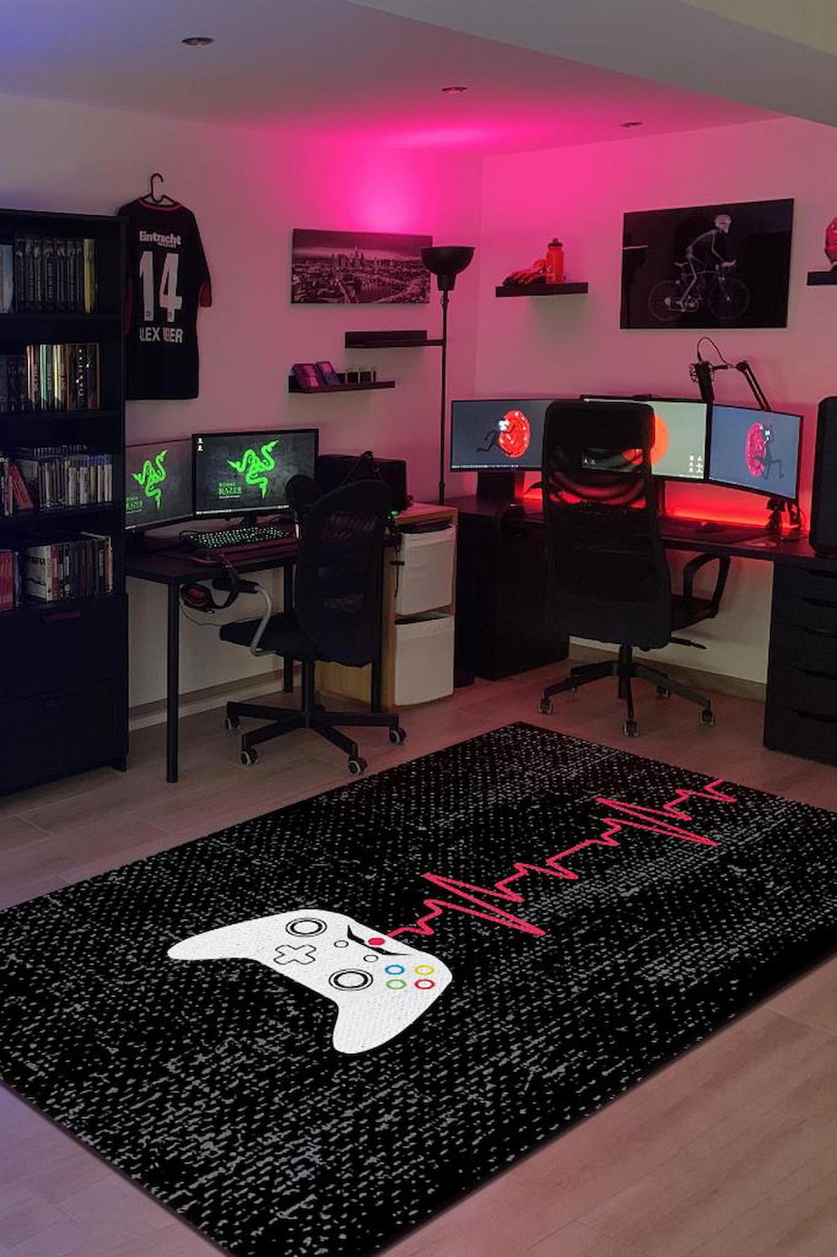 Homshtag Oyun Ritmi Siyah 4 mm Pamuk Antistatik Yıkanabilir İnce Kaymaz Dikdörtgen Makine Dokuma Genç Odası Halısı 100x150 cm