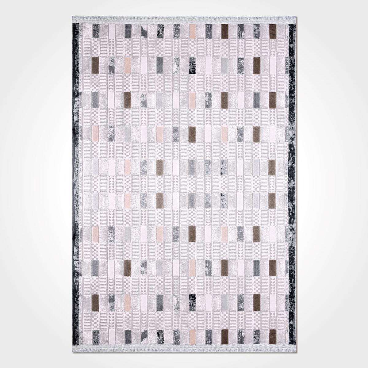 Crea Halı Stone 17192K Krem 8 mm Akrilik Toz Tutmaz Yıkanabilir Orta Pamuk Taban Geometrik Dikdörtgen Makine Dokuma Salon Halısı 140x200 cm