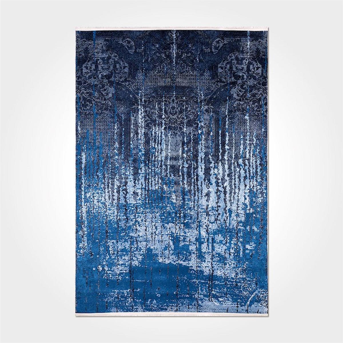 Crea Halı 2268PC Lacivert Pamuk-Polyester Yıkanabilir İnce Kaymaz Dikdörtgen Makine Dokuma Salon Halısı 180x180 cm