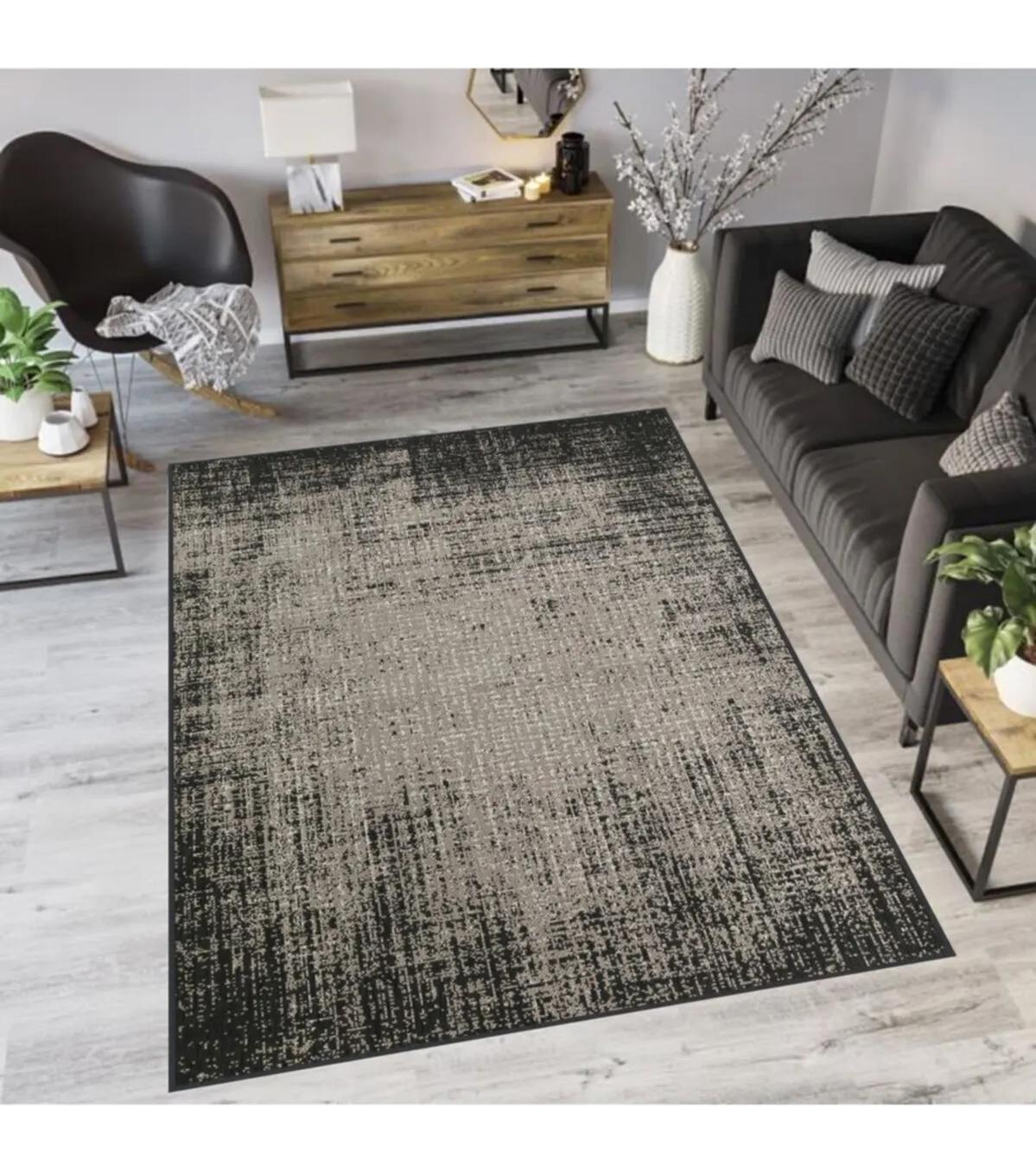 Rovigo Home RVG1211 Gri 8 mm Polyester Antibakteriyel-Leke Tutmaz-Toz Tutmaz Yıkanabilir İnce Kaymaz Dot Taban Dikdörtgen Makine Dokuma Salon Halısı 160x200 cm