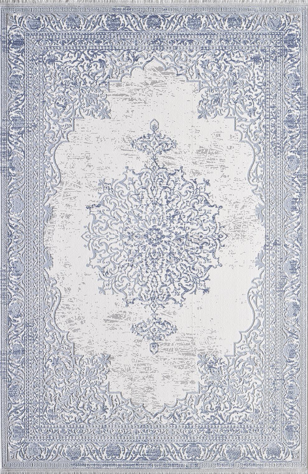 Gümüşsuyu Matisse 11329 Bej - Mavi 9 mm Akrilik Yumuşak Yıkanabilir İnce Kaymaz Dikdörtgen Makine Dokuma Salon Halısı 100x200 cm