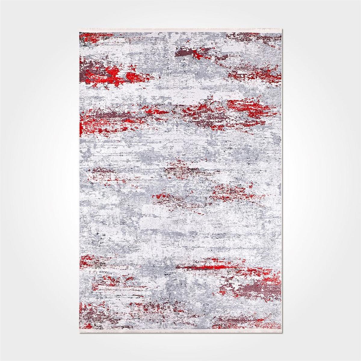 Crea Halı 2092PC Kırmızı Pamuk-Polyester Yıkanabilir İnce Kaymaz Pamuk Taban Soyut Temalı Dikdörtgen Makine Dokuma Salon Halısı 90x155 cm