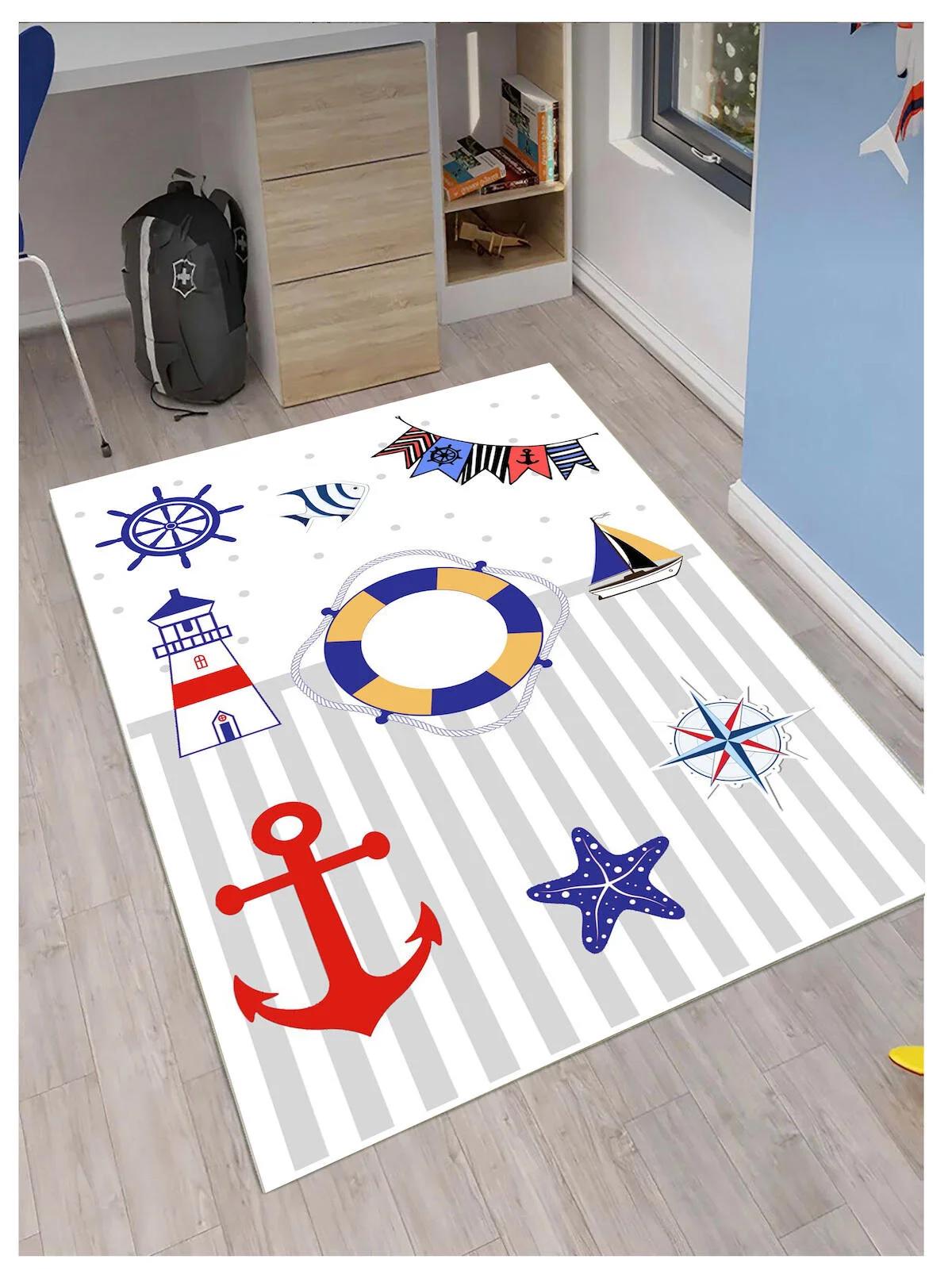 Sty Home Çok Renkli 0.8 mm Antialerjenik Yıkanabilir Orta Kaymaz Lateks Taban Dikdörtgen Makine Dokuma Çocuk Odası Halısı 100x650 cm