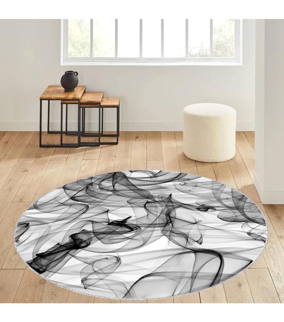 Rovigo Home RVG7084 Çok Renkli 8 mm Polyester Antibakteriyel-Leke Tutmaz-Toz Tutmaz Yıkanabilir İnce Kaymaz Dot Taban Yuvarlak Makine Dokuma Salon Halısı 180x180 cm