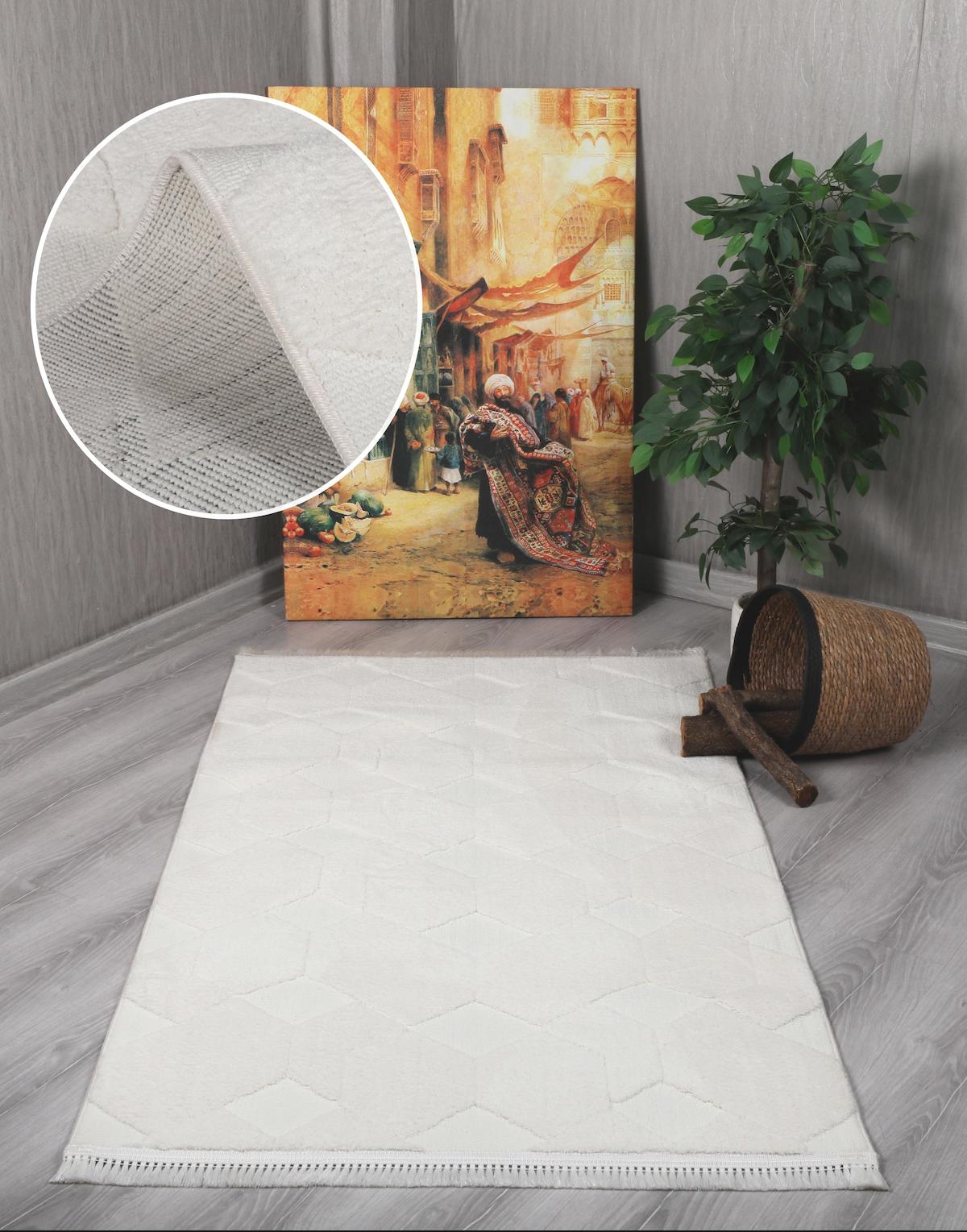 My Evilla Krem 10 mm Mikropolyester Leke Tutmaz Yıkanabilir Kalın Kaymaz Dikdörtgen Makine Dokuma Salon Halısı 100x300 cm