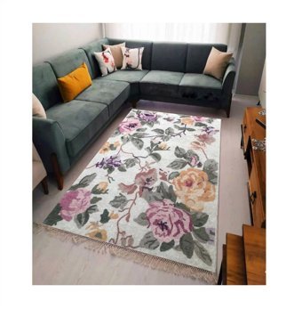 Sty Home Çok Renkli 0.8 mm Yıkanabilir Orta Kaymaz Dot Taban Dikdörtgen Makine Dokuma Salon Halısı 80x150 cm