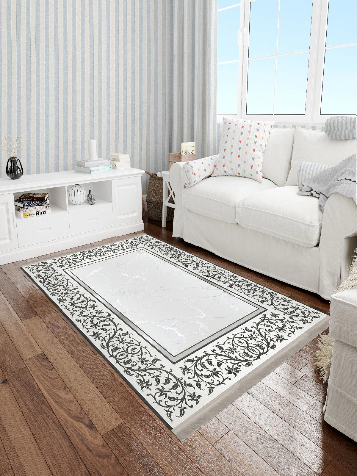 Enbe Collection E-ST1102B Krem 5 mm Pamuk Antibakteriyel Yıkanabilir Orta Kaymaz Dot Taban Dikdörtgen Makine Dokuma Oturma Odası Halısı 80x150 cm
