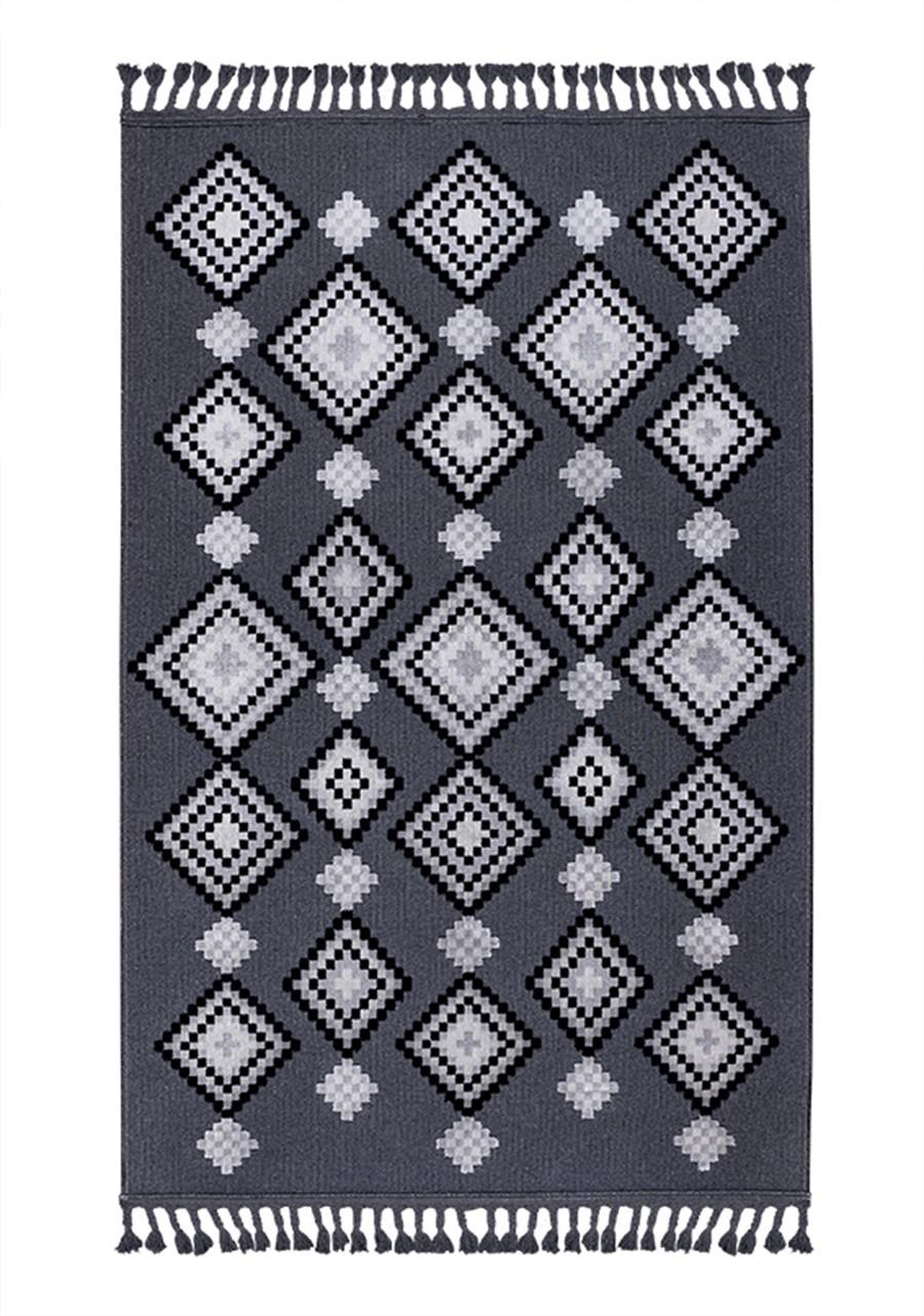 Kreasyon Halı Rönesans 9239 Gri 3 mm Akrilik Yıkanabilir Kalın Kaymaz Pamuk Taban Geometrik Dikdörtgen Makine Dokuma Salon Halısı 200x300 cm