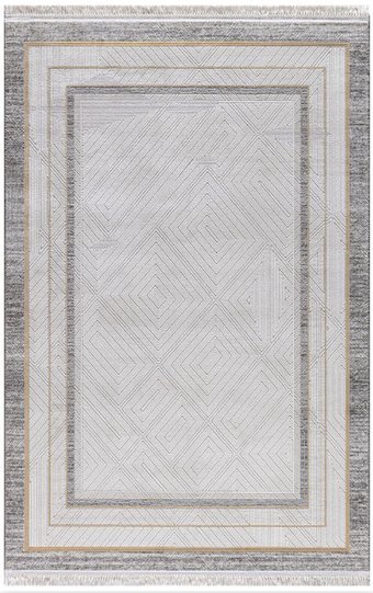 Dinarsu Arora 66570 Gri 10 mm Akrilik Silinebilir Yıkanabilir Orta Kaymaz Dikdörtgen Makine Dokuma Oturma Odası-Salon Halısı 100x150 cm
