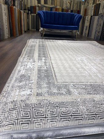İlhanın Halıları Krem 8 mm Viskon Antibakteriyel Yıkanabilir Kalın Kaymaz Lateks Taban Dikdörtgen Makine Dokuma Salon Halısı 100x100 cm