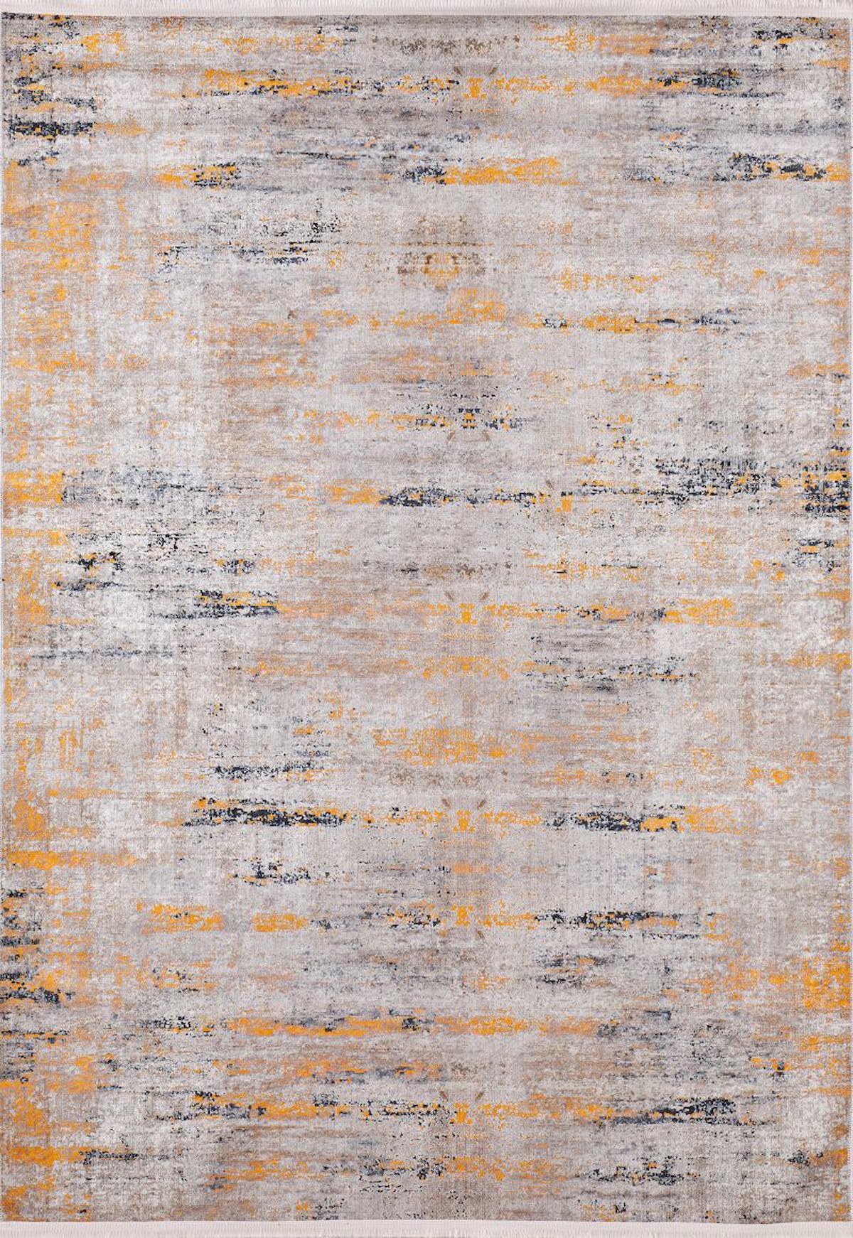 Halı Atölyesi Gri-Turuncu 5 mm Pamuk Yıkanabilir İnce Kaymaz Taban Dikdörtgen Makine Dokuma Salon Halısı 60x190 cm
