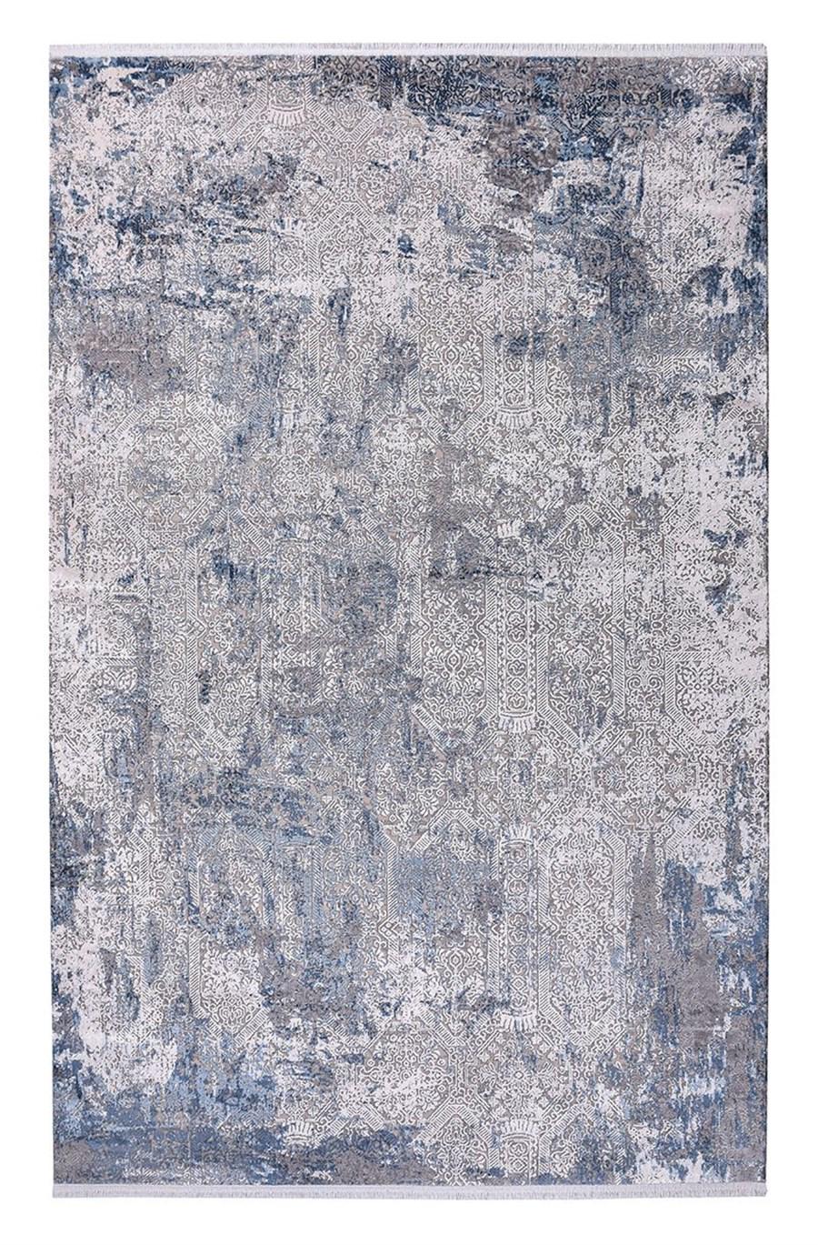 Kreasyon Halı Biblos 9302 Mavi 8 mm Akrilik Antialerjenik Yıkanabilir Kalın Kaymaz Jüt Taban Dikdörtgen Makine Dokuma Salon Halısı 120x200 cm