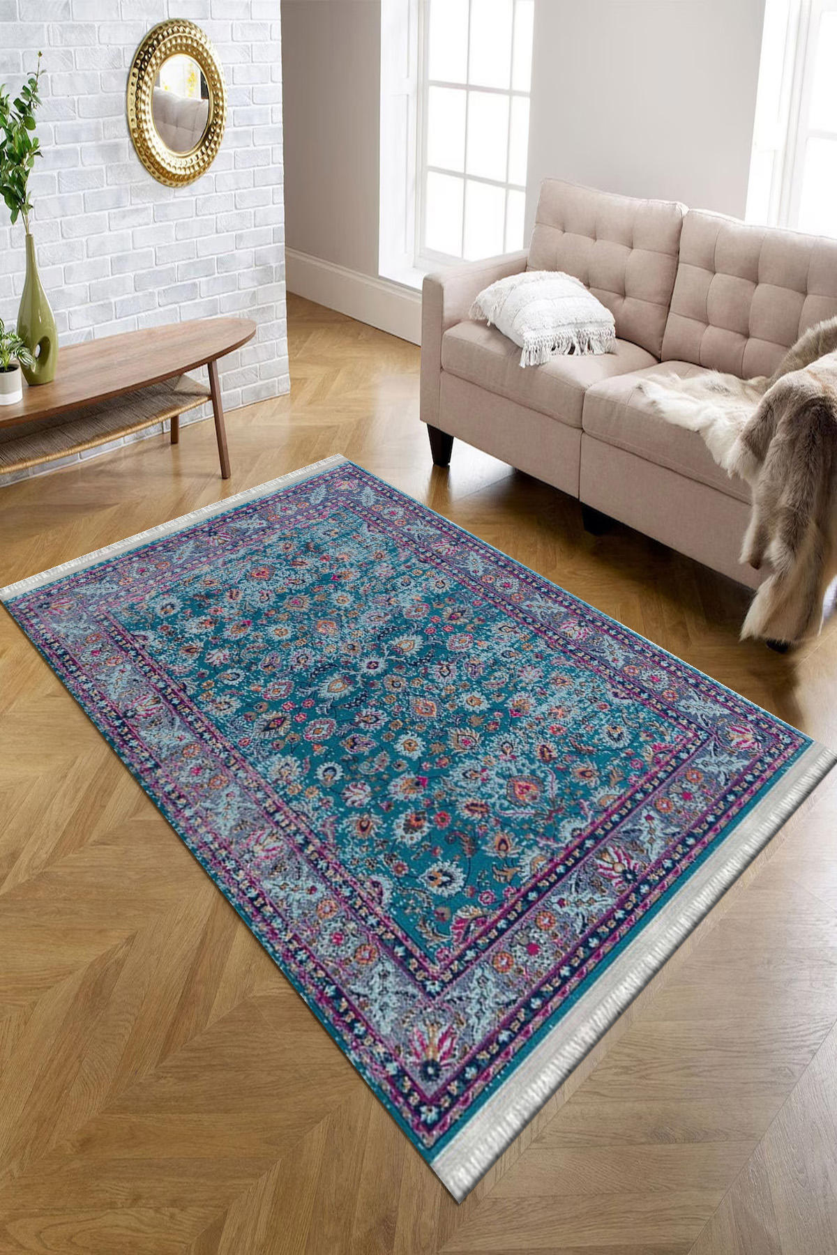 Kreatif Halı Çok Renkli 4 mm Polyester Antibakteriyel Yıkanabilir İnce Kaymaz Dot Taban Çiçek Desenli Kare Makine Dokuma Salon Halısı 100x300 cm
