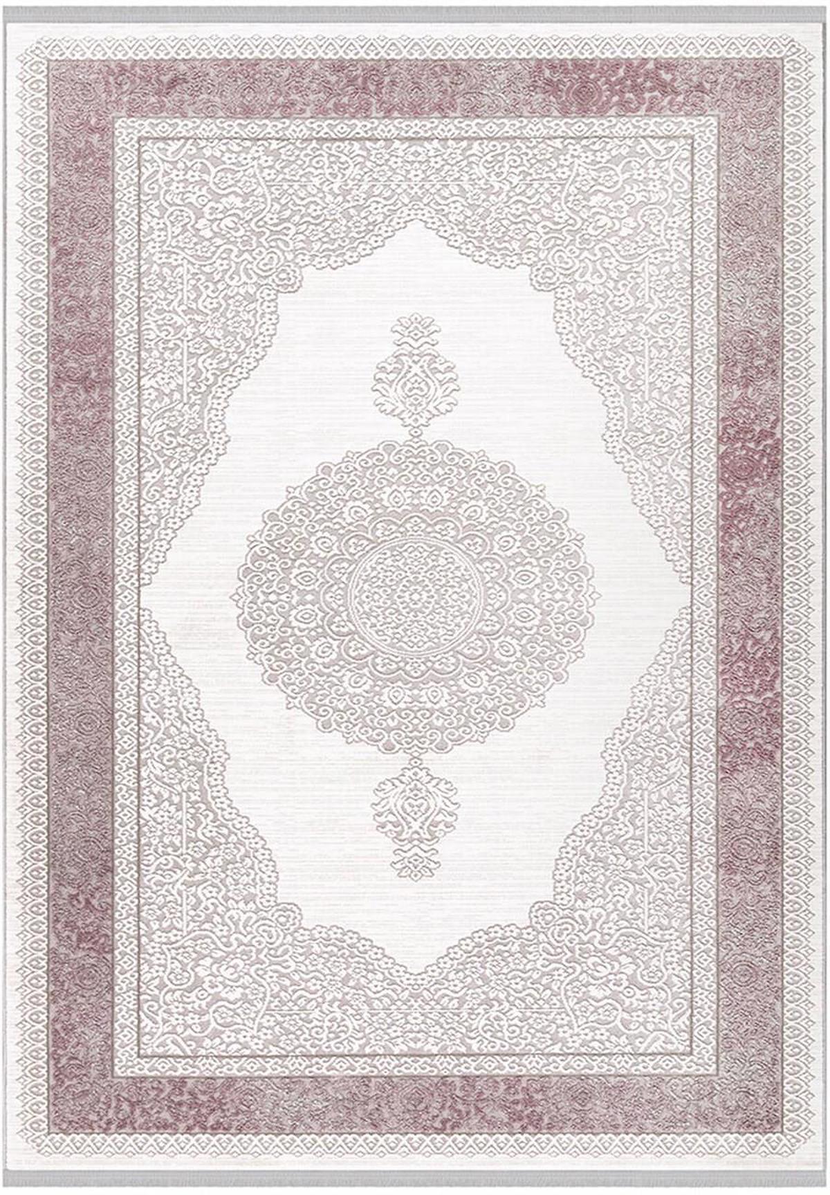 İpek Mekik Halı Anisa 15525 Pembe 10 mm Akrilik Yıkanabilir Orta Kaymaz Jüt Taban Dikdörtgen Makine Dokuma Antre-Çocuk Odası-Salon-Yatak Odası Halısı 140x200 cm