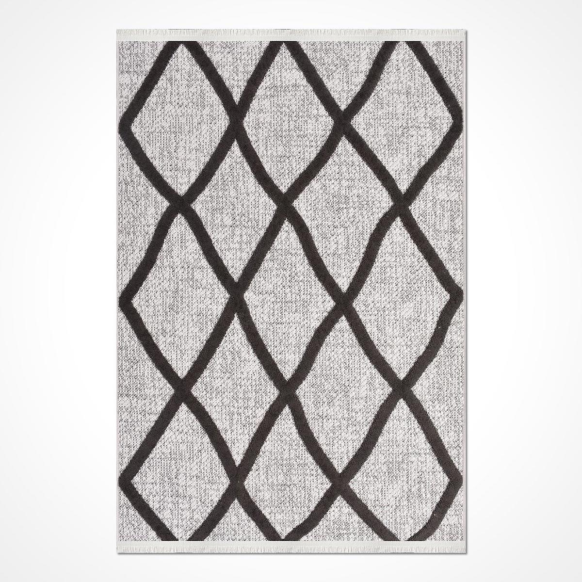 Dekozer Krem Pamuk-Polyester Yıkanabilir Orta Kaymaz Pamuk Taban Dikdörtgen Makine Dokuma Oturma Odası-Salon Halısı 100x300 cm