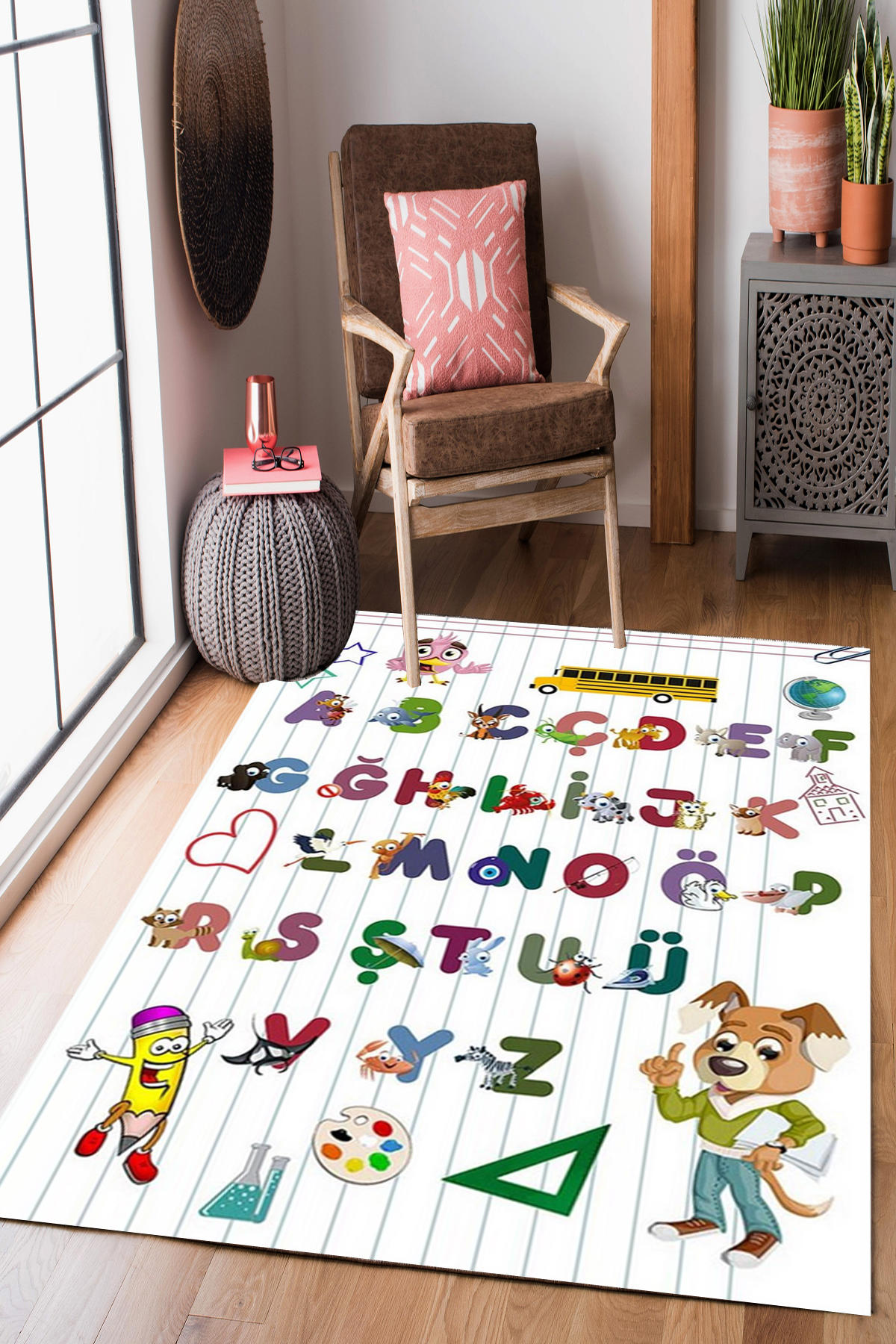 Homier Collection H-CK-10107A Krem 7 mm Pamuk Antibakteriyel Yıkanabilir Orta Kaymaz Dot Taban Dikdörtgen Makine Dokuma Çocuk Odası Halısı 200x290 cm
