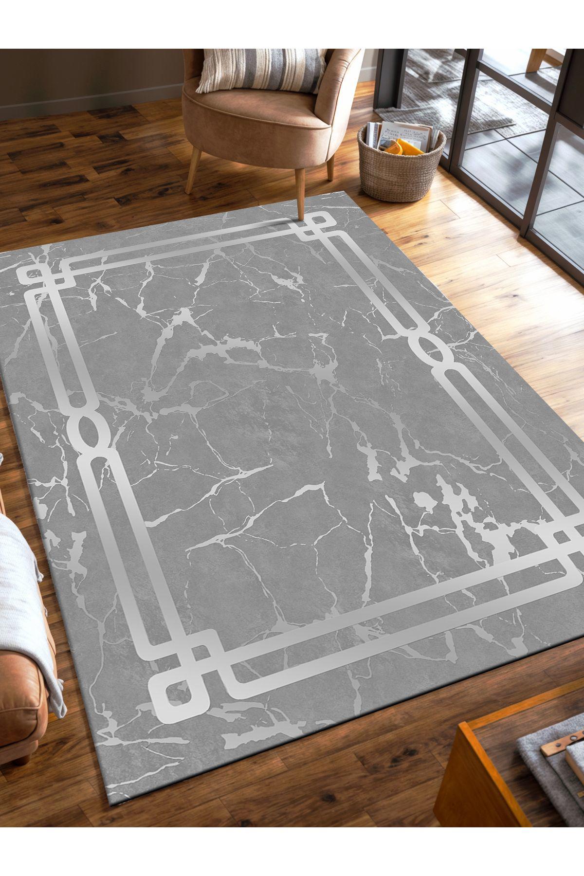 İnspira Beyaz-Gri 12 mm Polyester Antibakteriyel-Leke Tutmaz-Toz Tutmaz Yıkanabilir Orta Kaymaz Dot Taban Dikdörtgen Makine Dokuma Oturma Odası-Salon Halısı 100x200 cm