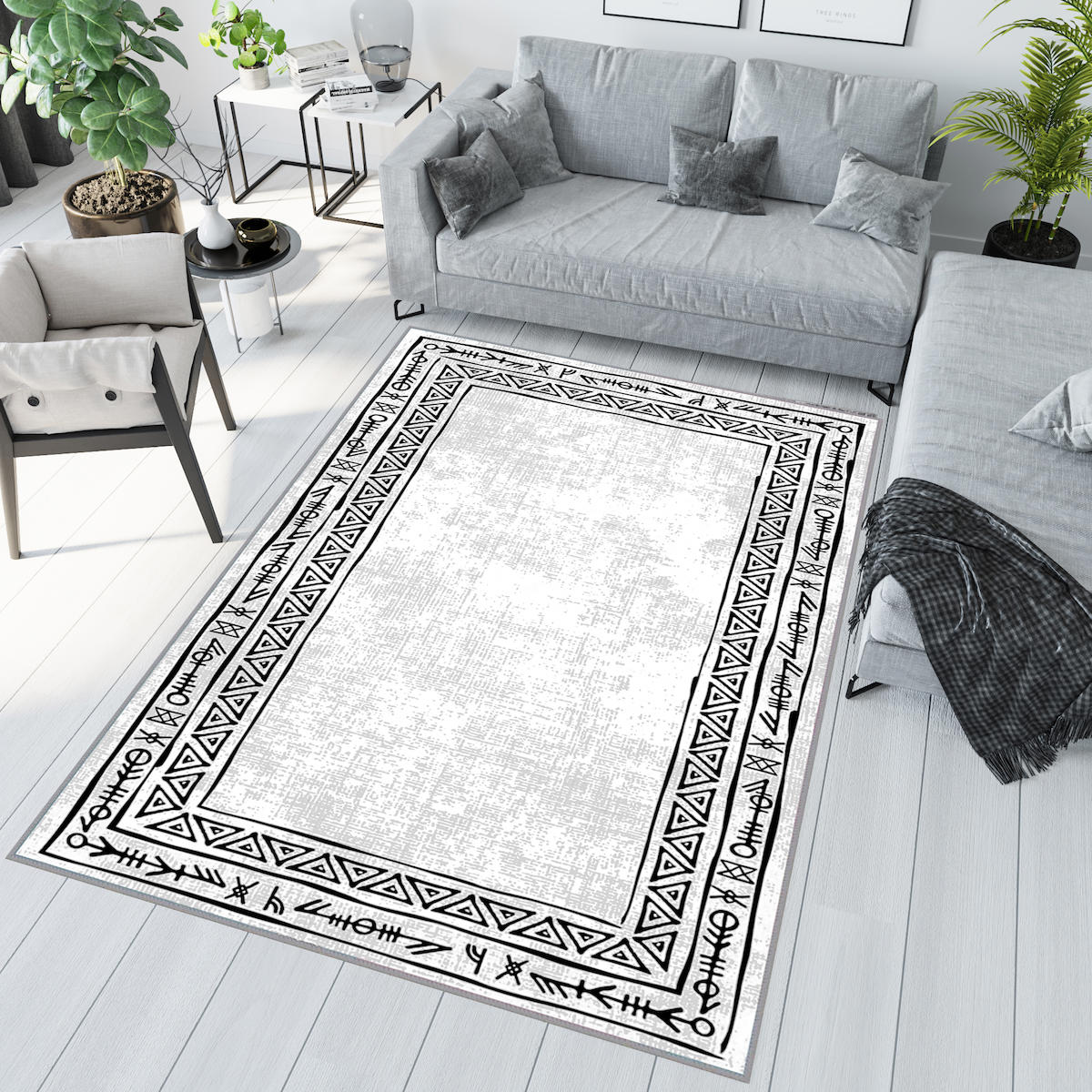 Rovigo Home RVG1001 Gri 8 mm Polyester Antibakteriyel-Leke Tutmaz-Toz Tutmaz Yıkanabilir İnce Kaymaz Dot Taban Dikdörtgen Makine Dokuma Salon Halısı 100x300 cm
