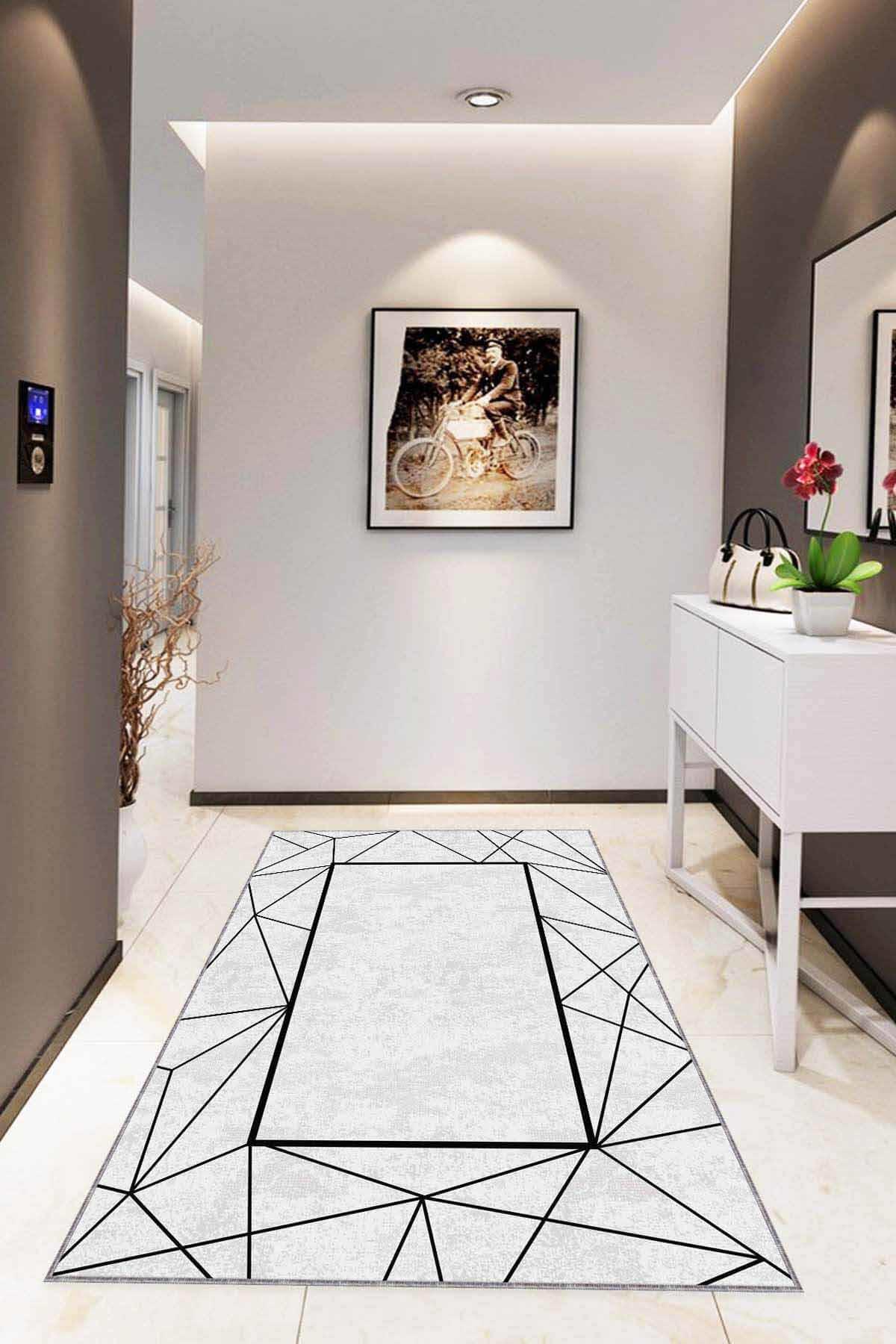 Viva Home RV012 Siyah 7 mm Mikropolyester Antibakteriyel Yıkanabilir Kalın Kaymaz Lateks Taban Dikdörtgen Makine Dokuma Salon Halısı 100x200 cm
