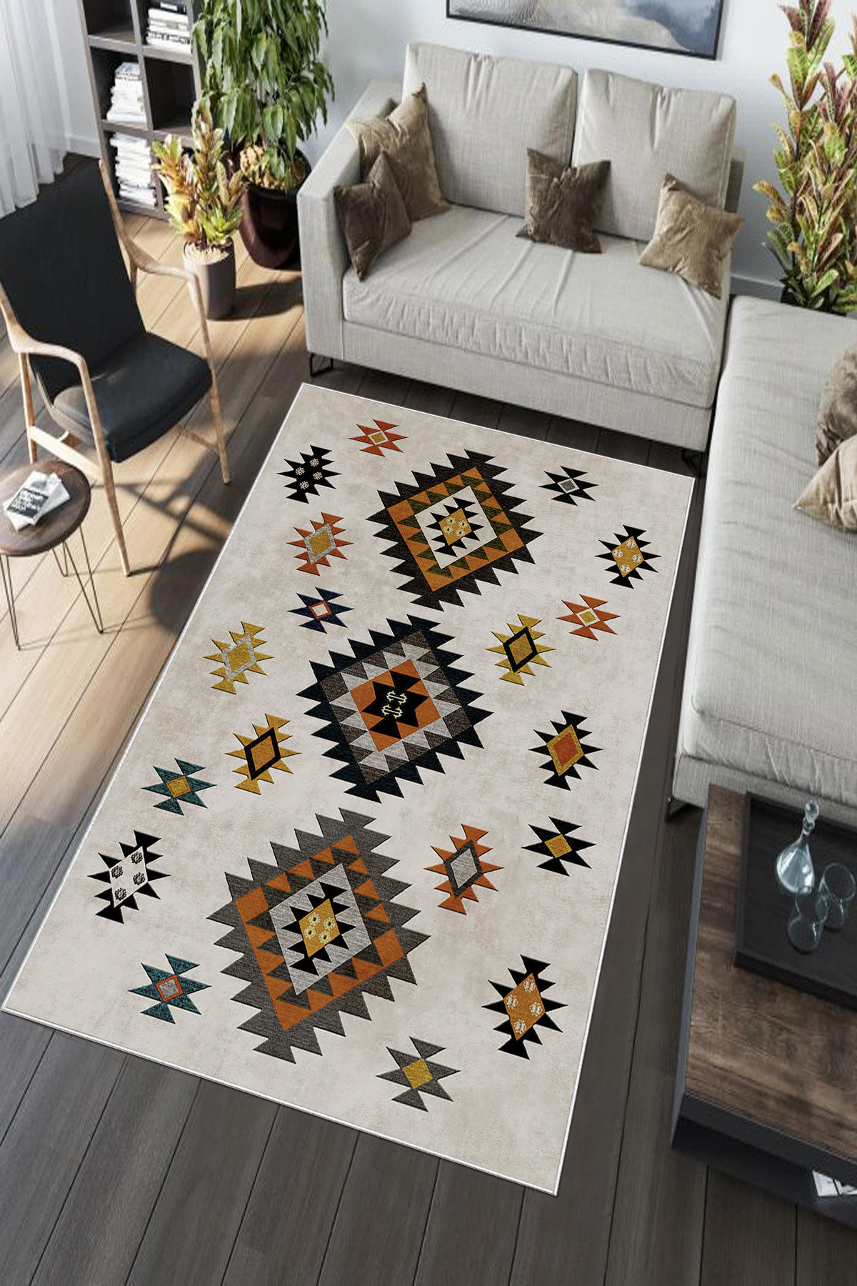 Aldora Krem 0.8 mm Polipropilen Yıkanabilir Orta Kaymaz Deri Taban Dikdörtgen Makine Dokuma Salon Halısı 100x150 cm