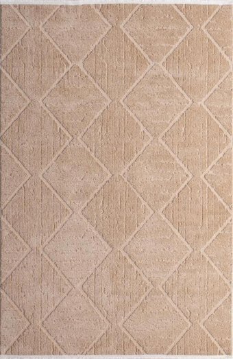 Kreasyon Halı Jolly A0311 Krem 10 mm Polyester Yıkanabilir Kaymaz Taban Dikdörtgen Makine Dokuma Salon Halısı 160x230 cm