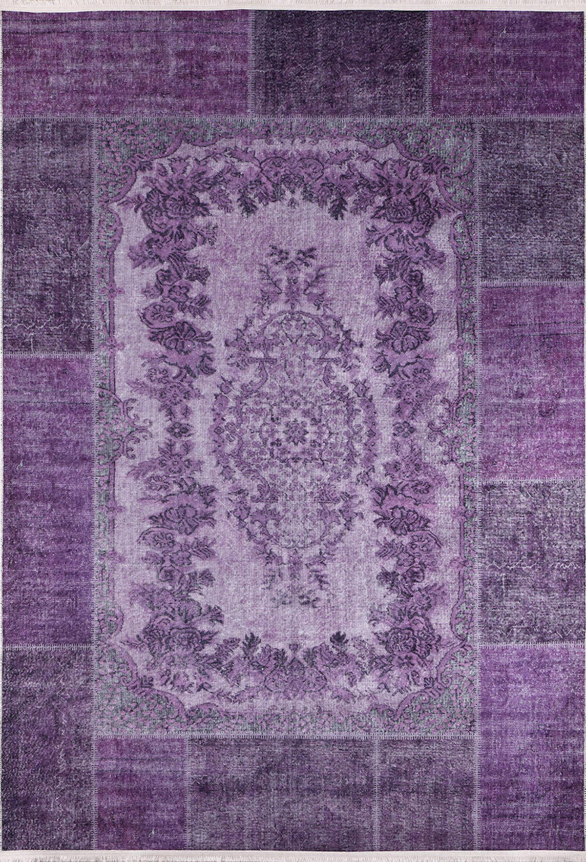 Halı Atölyesi HK059 Mor 5 mm Pamuk Yıkanabilir Kaymaz Taban Dikdörtgen Makine Dokuma Salon Halısı 180x180 cm