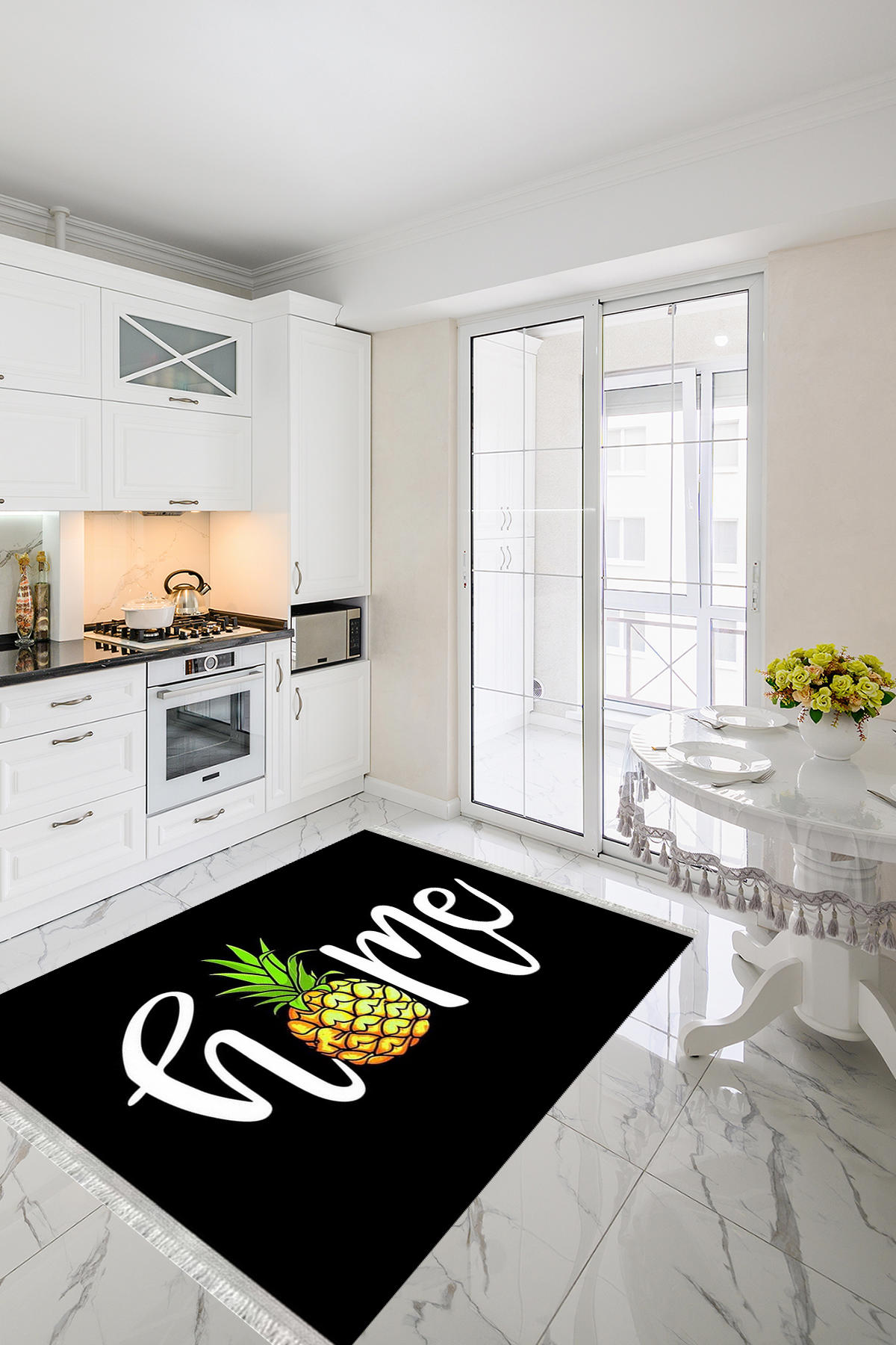 Homier Collection H-MK-9040A Krem 7 mm Pamuk Antibakteriyel Yıkanabilir Orta Kaymaz Dot Taban Dikdörtgen Makine Dokuma Salon Halısı 156x230 cm