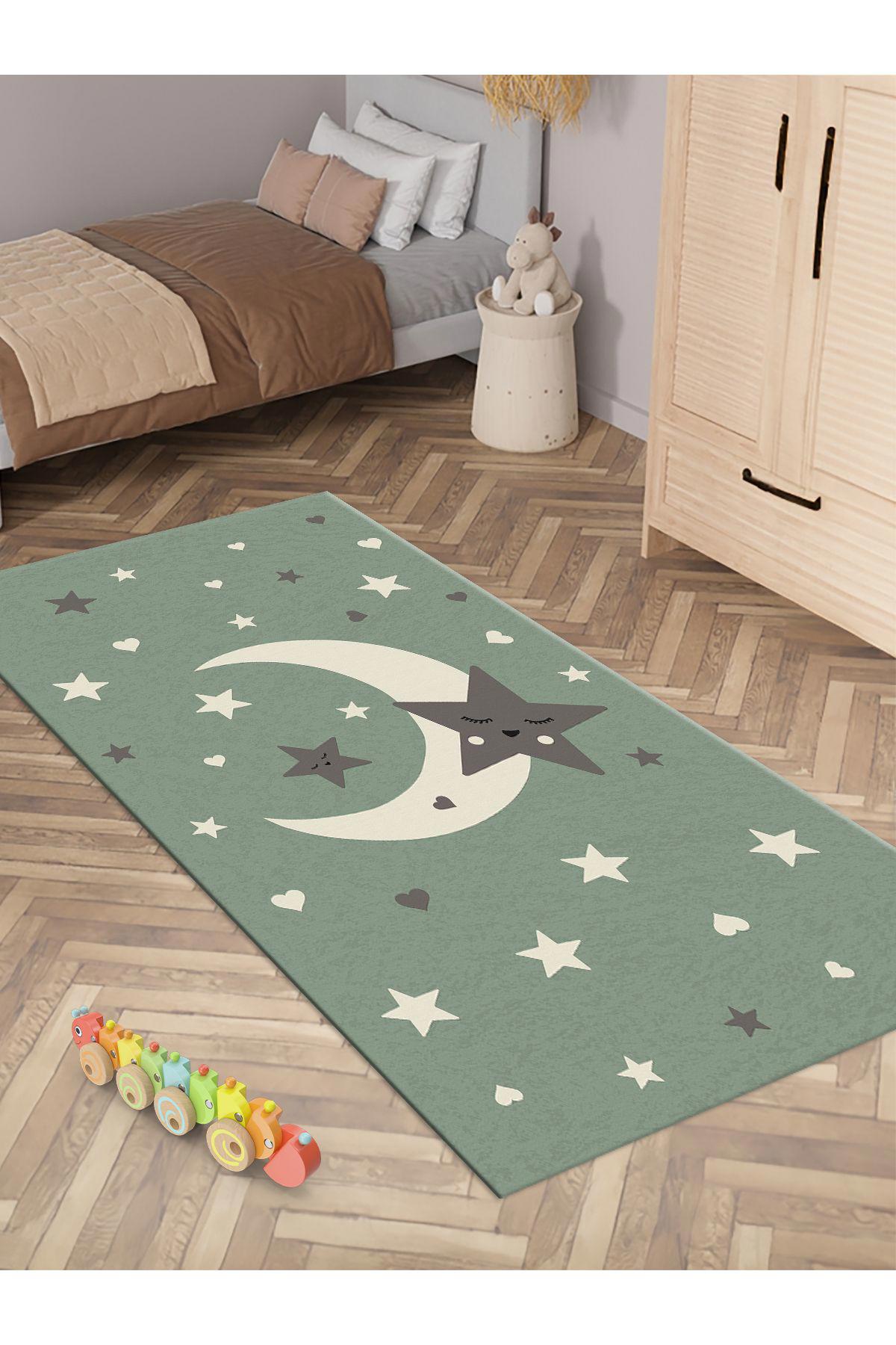 İnspira Krem 12 mm Polyester Antibakteriyel-Toz Tutmaz Yıkanabilir İnce Kaymaz Taban Dikdörtgen Makine Dokuma Çocuk Odası Halısı 80x150 cm