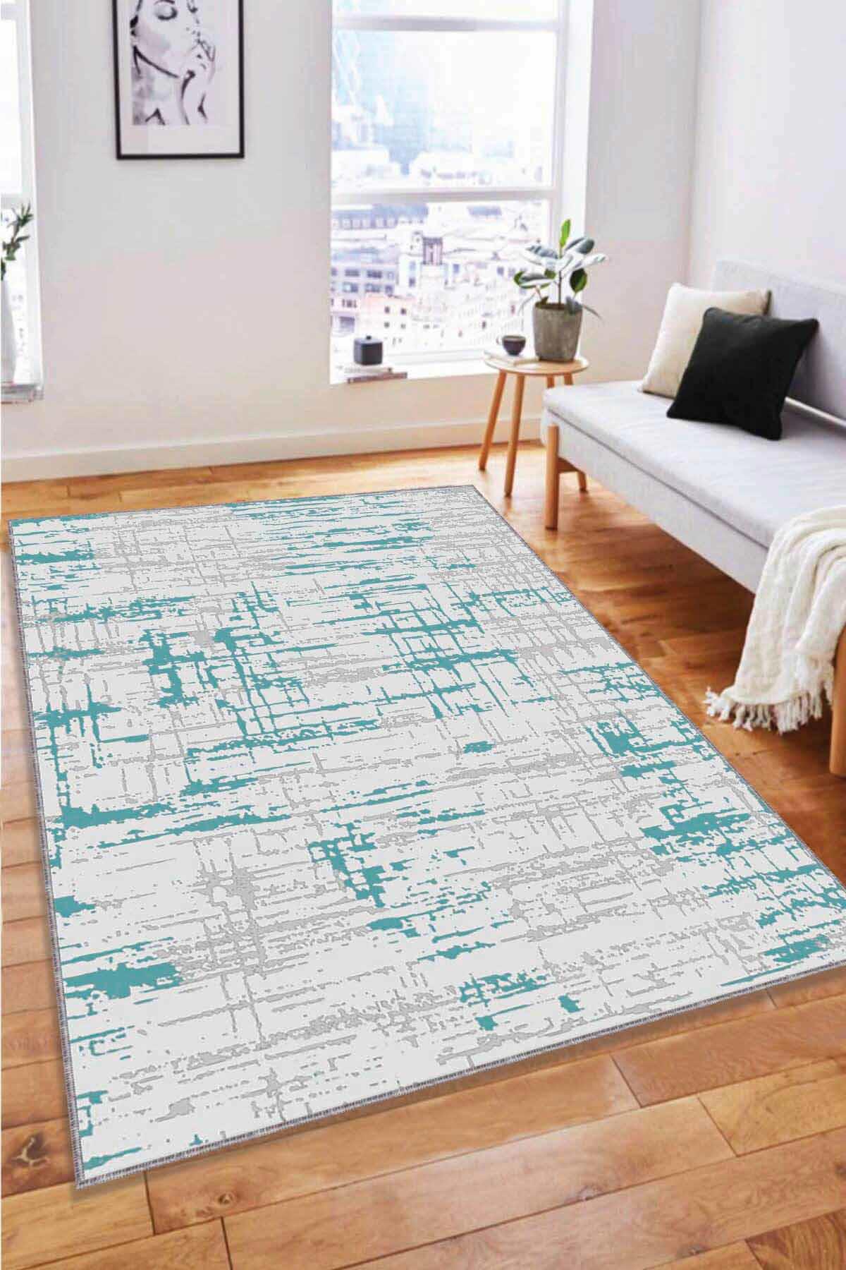 Viva Home ES05 Çok Renkli 7 mm Mikropolyester Koku Yapmaz-Leke Tutmaz-Toz Tutmaz Yıkanabilir İnce Kaymaz Dot Taban Dikdörtgen Makine Dokuma Antre-Oturma Odası-Salon-Yatak Odası Halısı 130x190 cm