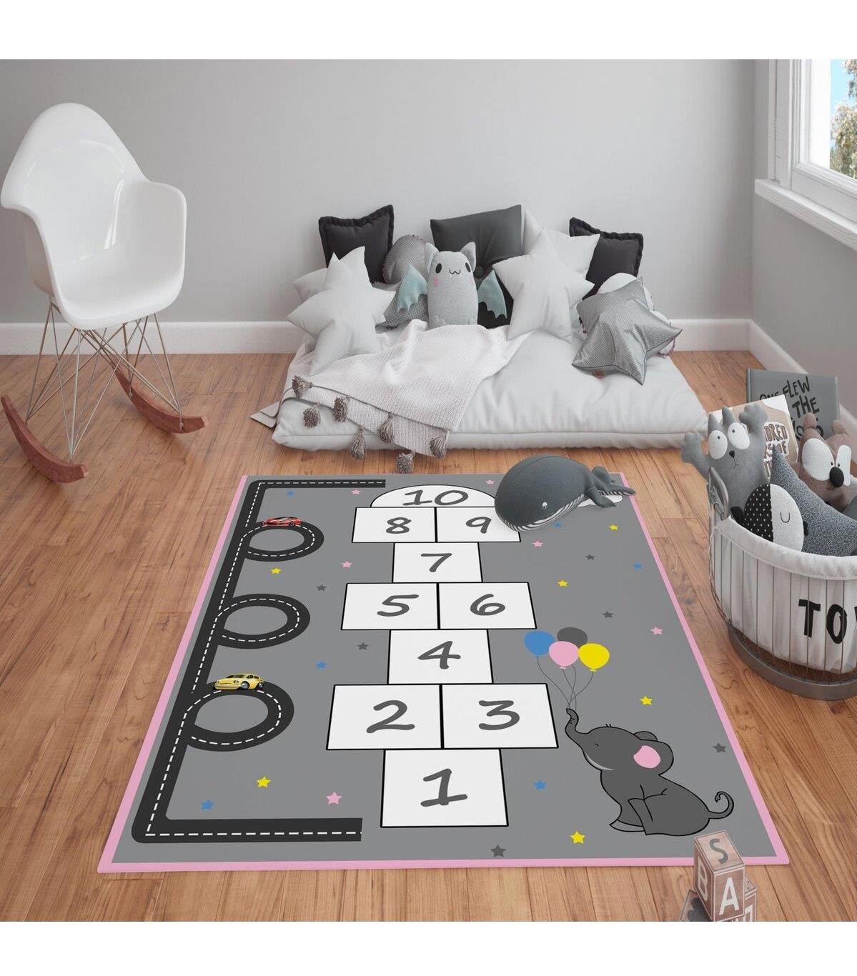 Doruklar Home Collection Çok Renkli 0.7 mm Polyester Antibakteriyel Yıkanabilir Kalın Kaymaz Taban Dikdörtgen Makine Dokuma Çocuk Odası Halısı 80x120 cm