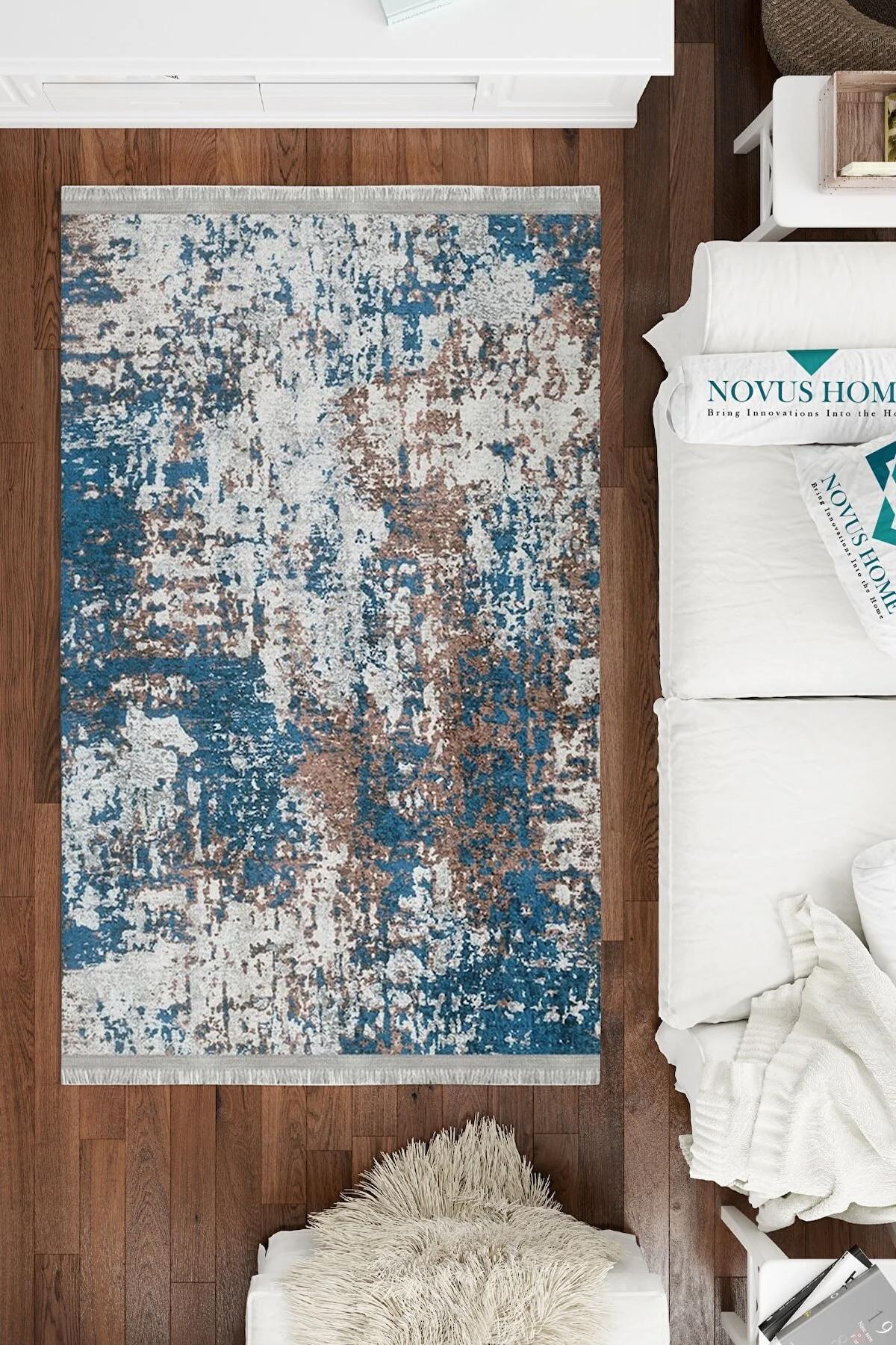 Novus Home Cotton Serisi Çok Renkli 5 mm Pamuk Antibakteriyel-Toz Tutmaz-Yalıtıma Yardımcı Yıkanabilir İnce Kaymaz Taban Yuvarlak Makine Dokuma Antre-Salon-Yatak Odası Halısı 120x200 cm