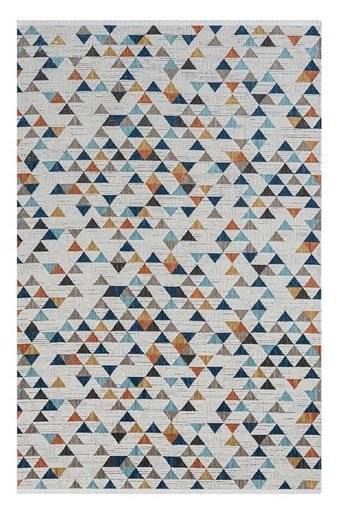 Kreasyon Halı HL003 Krem Polyester Yıkanabilir Kalın Pamuk Taban Geometrik Dikdörtgen Makine Dokuma Salon Halısı 160x230 cm