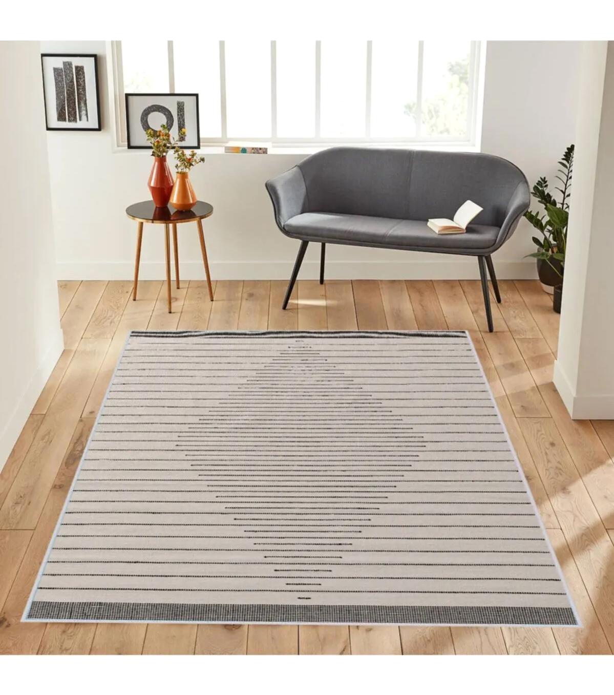 Rovigo Home RVG1213 Krem 8 mm Polyester Leke Tutmaz-Toz Tutmaz Yıkanabilir İnce Kaymaz Dot Taban Dikdörtgen Makine Dokuma Salon Halısı 80x180 cm