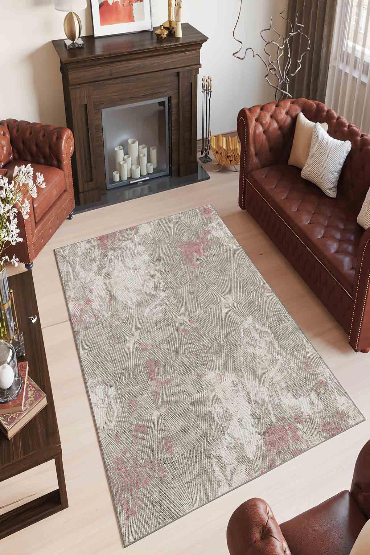 Homefesto Krem 5 mm Polyester Leke Tutmaz Yıkanabilir İnce Kaymaz Taban Dikdörtgen Makine Dokuma Salon Halısı 80x300 cm