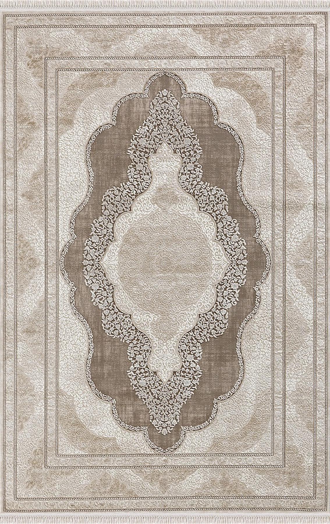 Merinos Rodin 19772 Kahverengi - Krem 11 mm Akrilik Toz Tutmaz Yıkanabilir Kalın Kaymaz Dikdörtgen Makine Dokuma Salon Halısı 180x180 cm