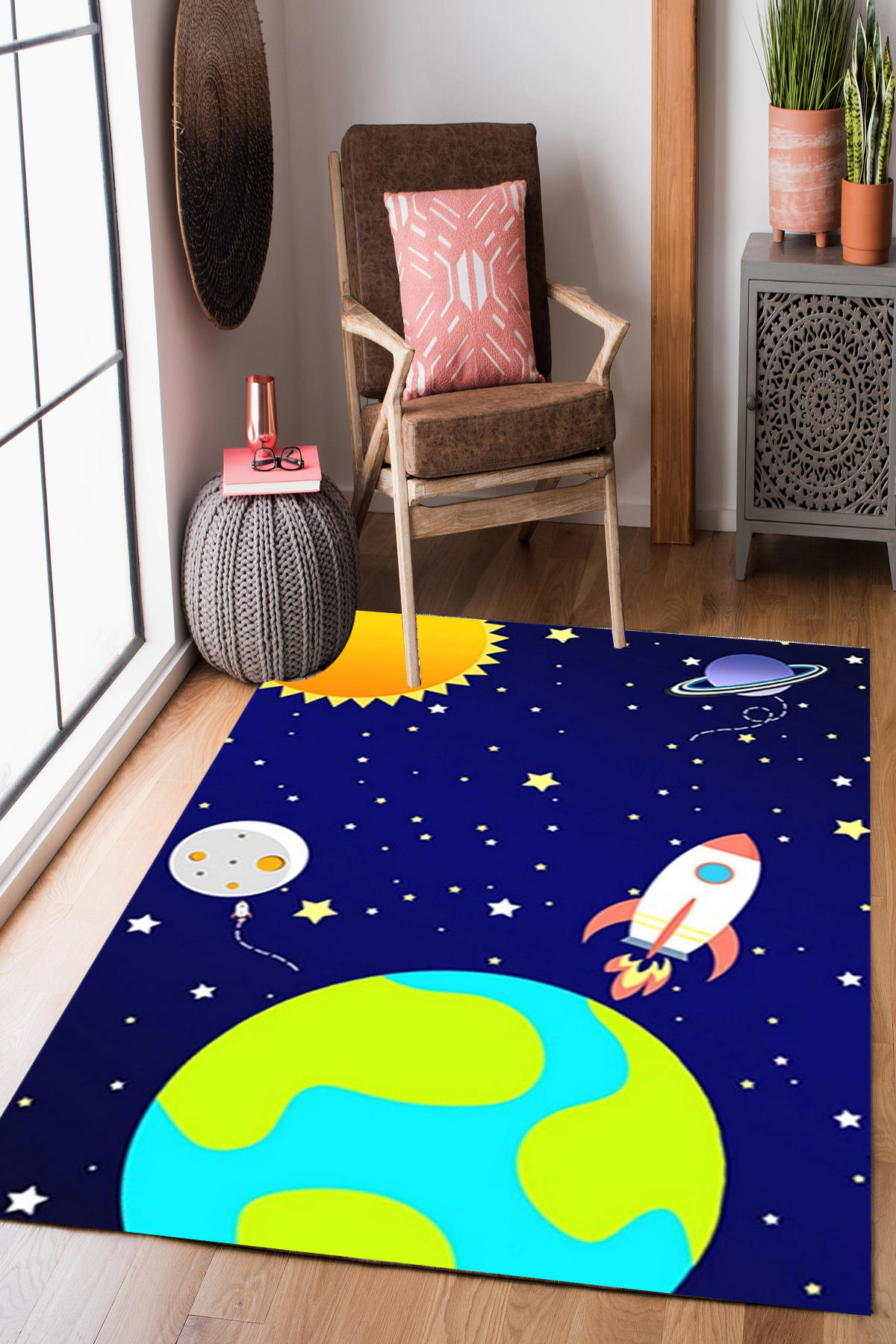 Homier Collection H-CK-10056A Çok Renkli 9 mm Pamuk Antibakteriyel Yıkanabilir Orta Kaymaz Dikdörtgen Makine Dokuma Çocuk Odası Halısı 80x150 cm