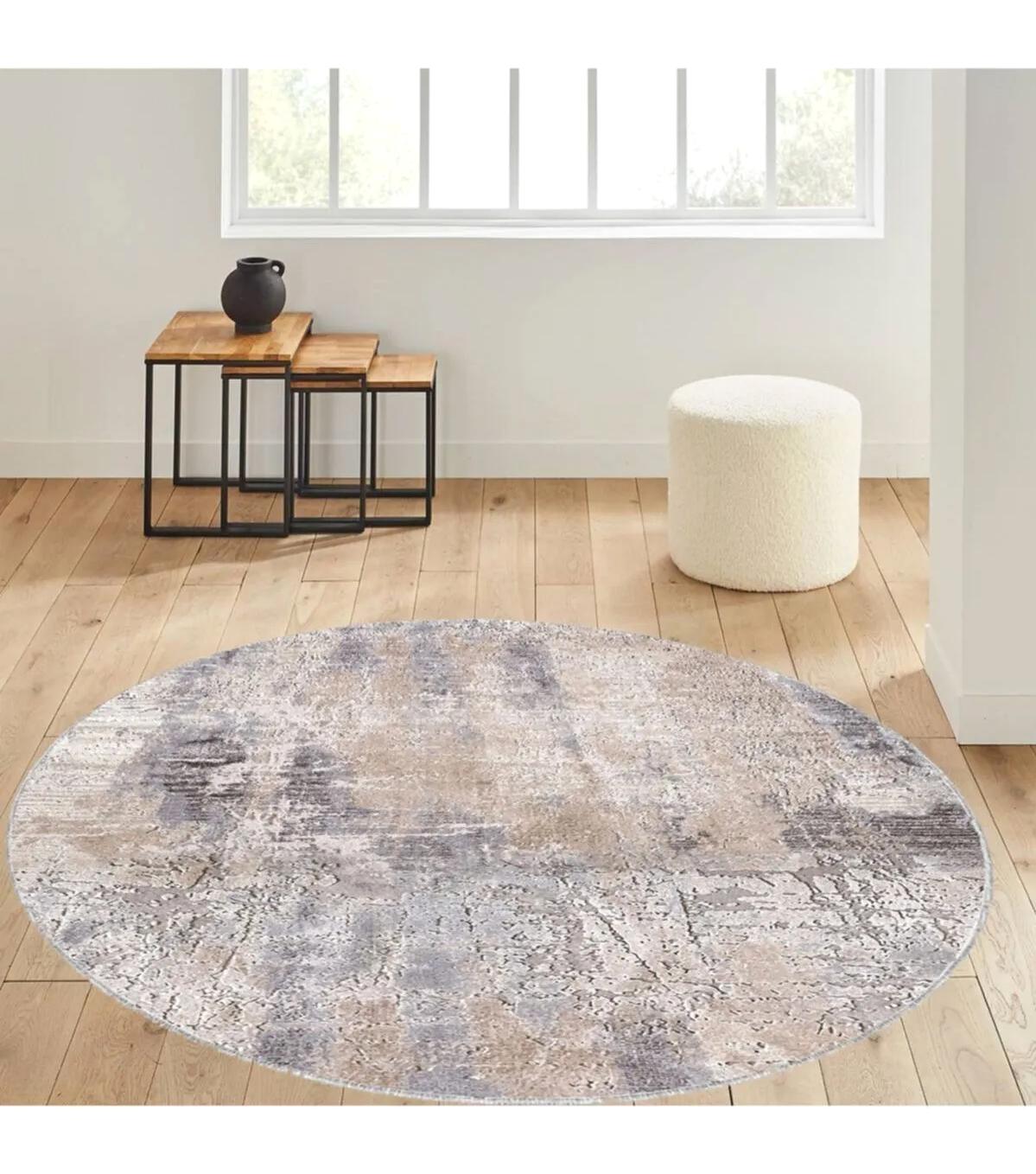 Rovigo Home RVG7030 Krem 8 mm Polyester Antibakteriyel-Leke Tutmaz-Toz Tutmaz Yıkanabilir İnce Kaymaz Dot Taban Yuvarlak Makine Dokuma Salon Halısı 100x300 cm