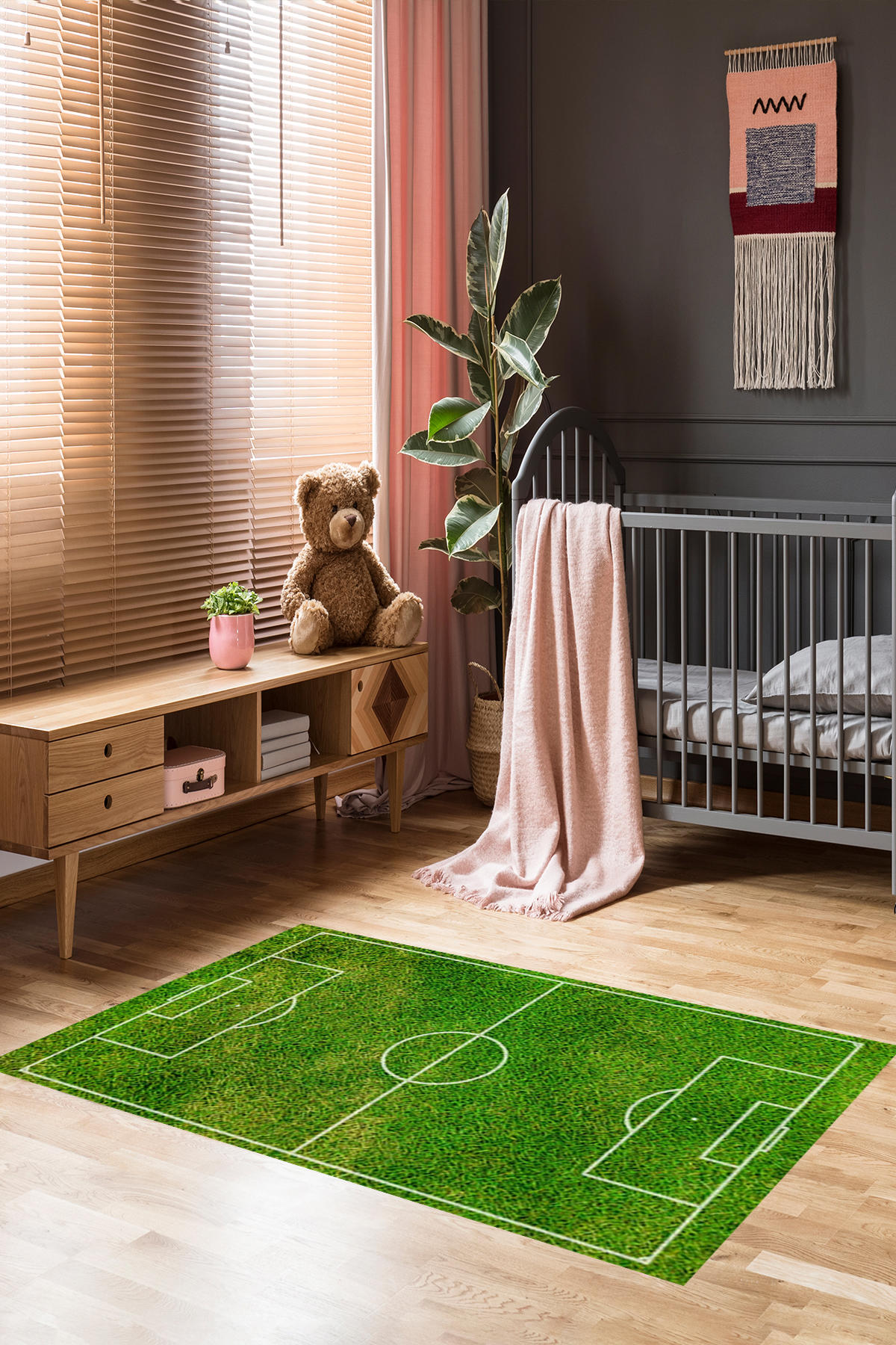 Homier Collection H-CK-10019A Krem 7 mm Pamuk Antibakteriyel Yıkanabilir Orta Kaymaz Dot Taban Dikdörtgen Makine Dokuma Çocuk Odası Halısı 200x300 cm