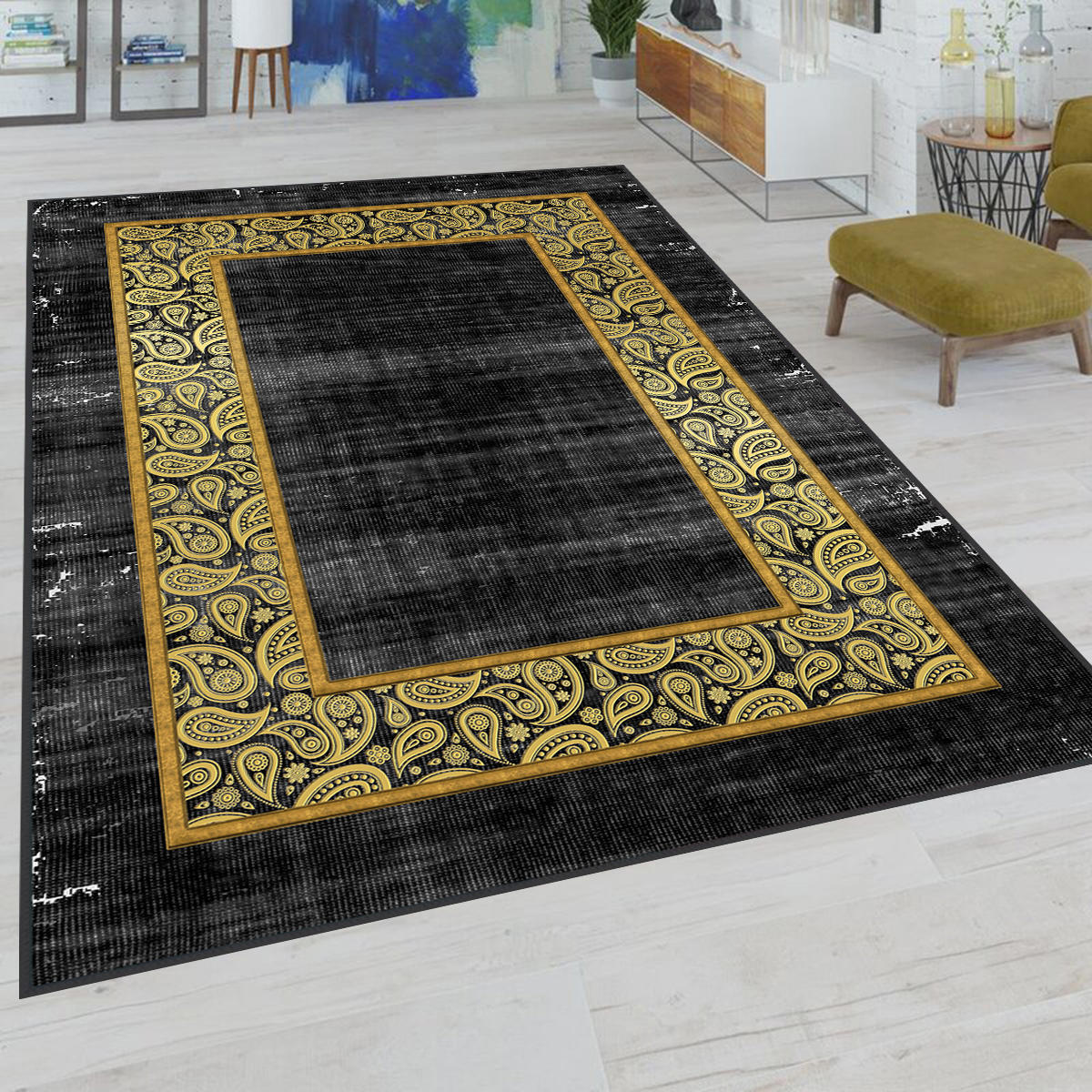 Rovigo Home RVG0711-SD1075 Çok Renkli 8 mm Polyester Antibakteriyel-Leke Tutmaz-Toz Tutmaz Yıkanabilir İnce Kaymaz Dot Taban Dikdörtgen Makine Dokuma Salon Halısı 120x200 cm