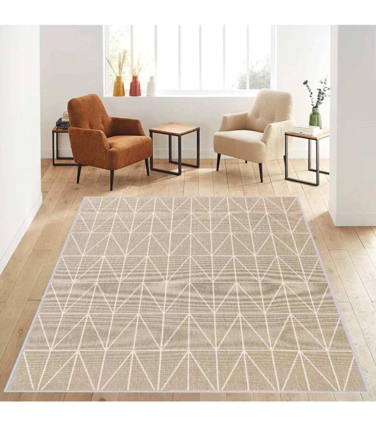 Rovigo Home RVG1274 Krem 8 mm Polyester Leke Tutmaz-Toz Tutmaz Yıkanabilir İnce Kaymaz Dot Taban Dikdörtgen Makine Dokuma Salon Halısı 200x200 cm