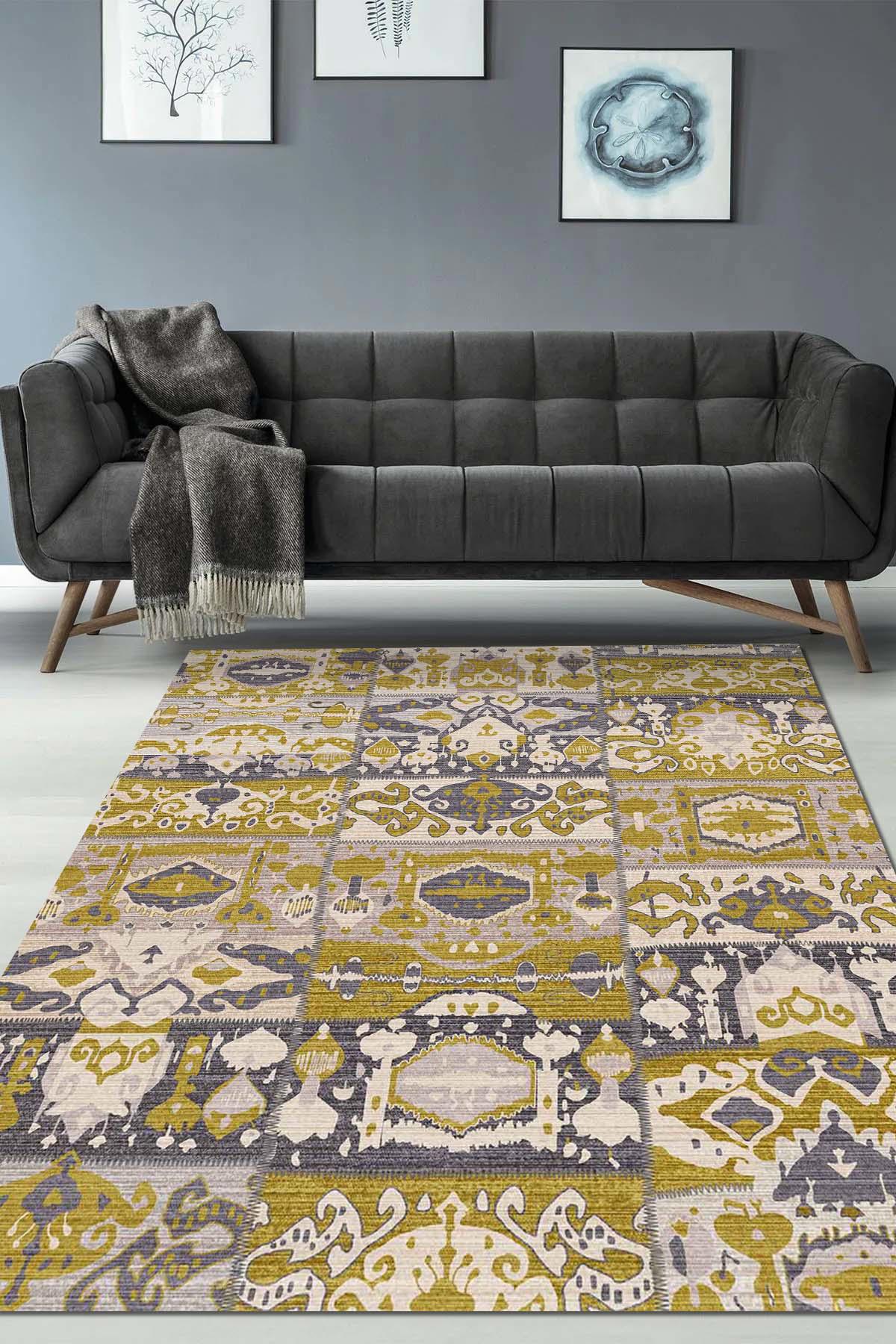 Aida Home Alder Krem 0.5 mm Pamuk Yıkanabilir İnce Kaymaz Jüt Taban Dikdörtgen Makine Dokuma Salon Halısı 100x200 cm